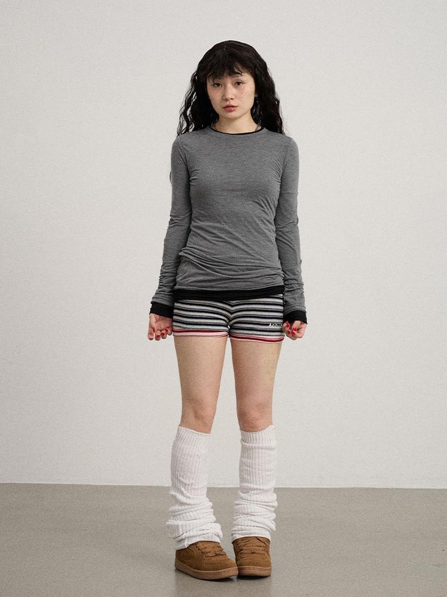 Achihara Smoothie Ice Knit Tee V Neck T Shirt Long Sleeve