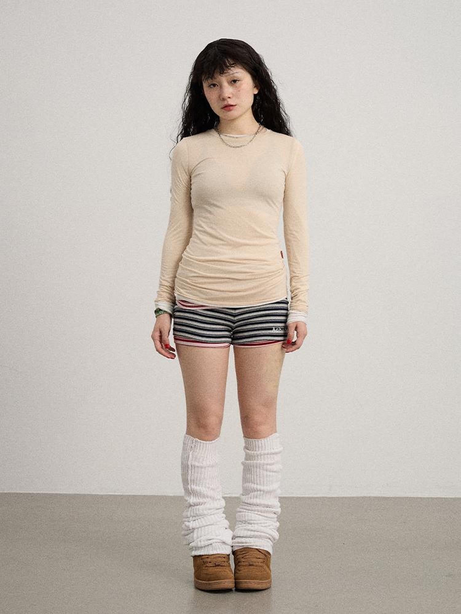 Achihara Smoothie Ice Knit Tee V Neck T Shirt Long Sleeve