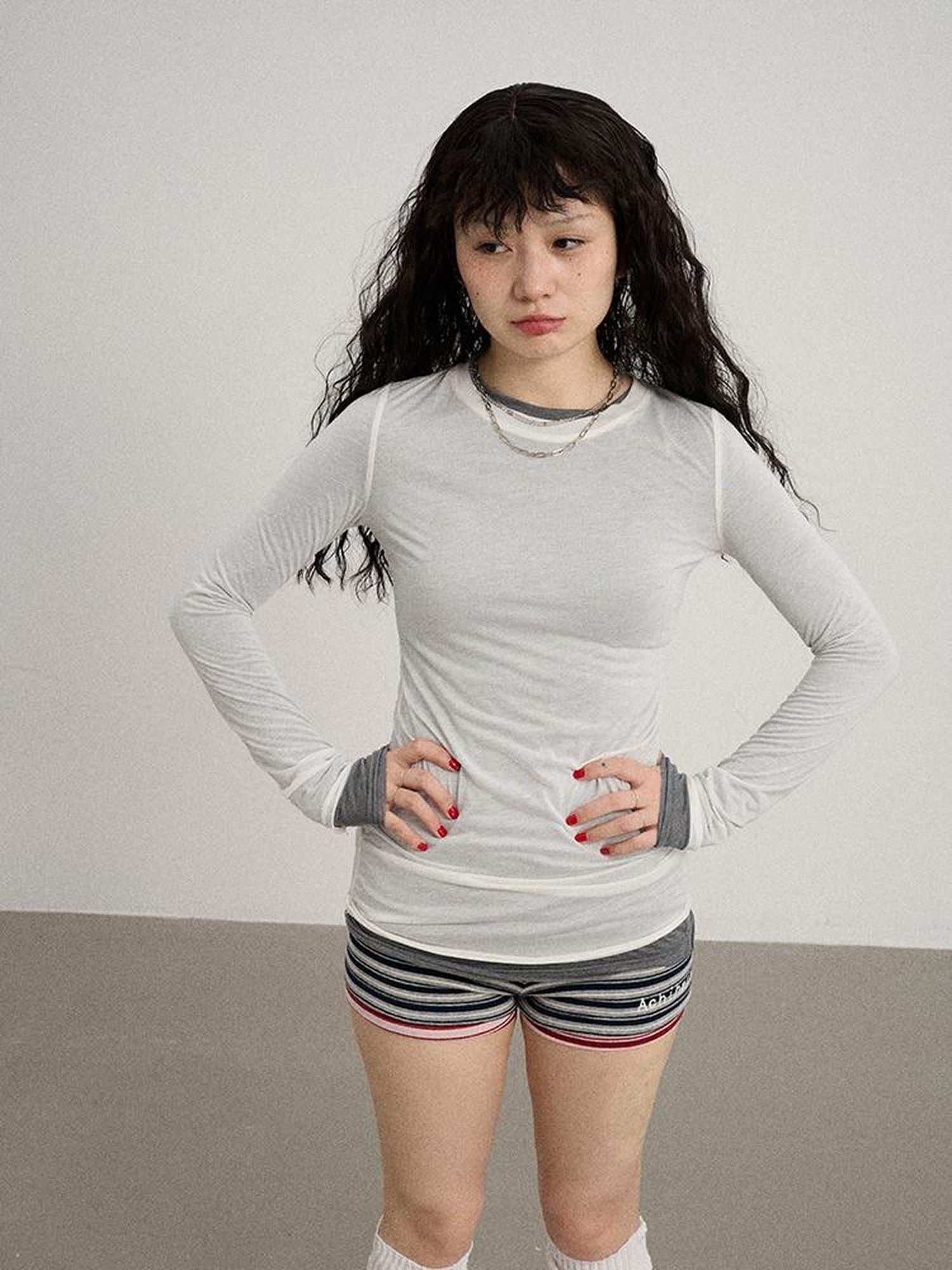 Achihara Smoothie Ice Knit Tee V Neck T Shirt Long Sleeve