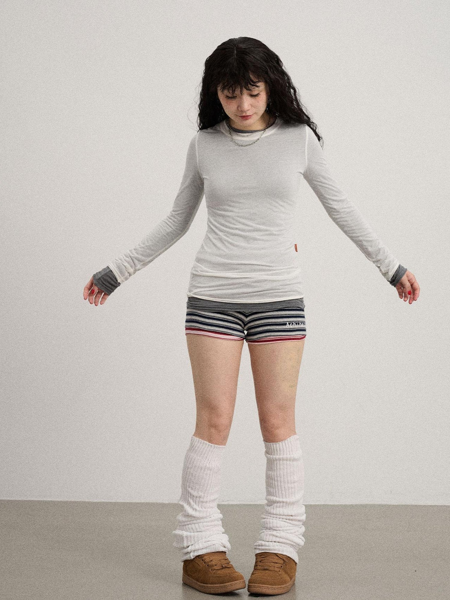 Achihara Smoothie Ice Knit Tee V Neck T Shirt Long Sleeve