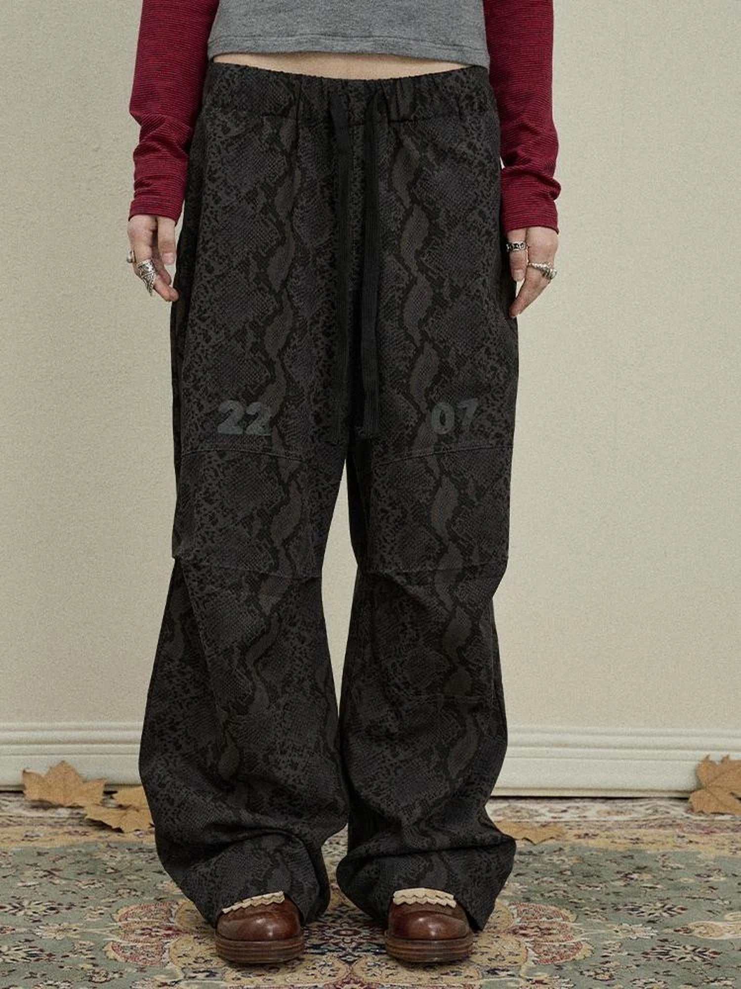 Snake Print Cargo Pants Wide Leg Drag Pants