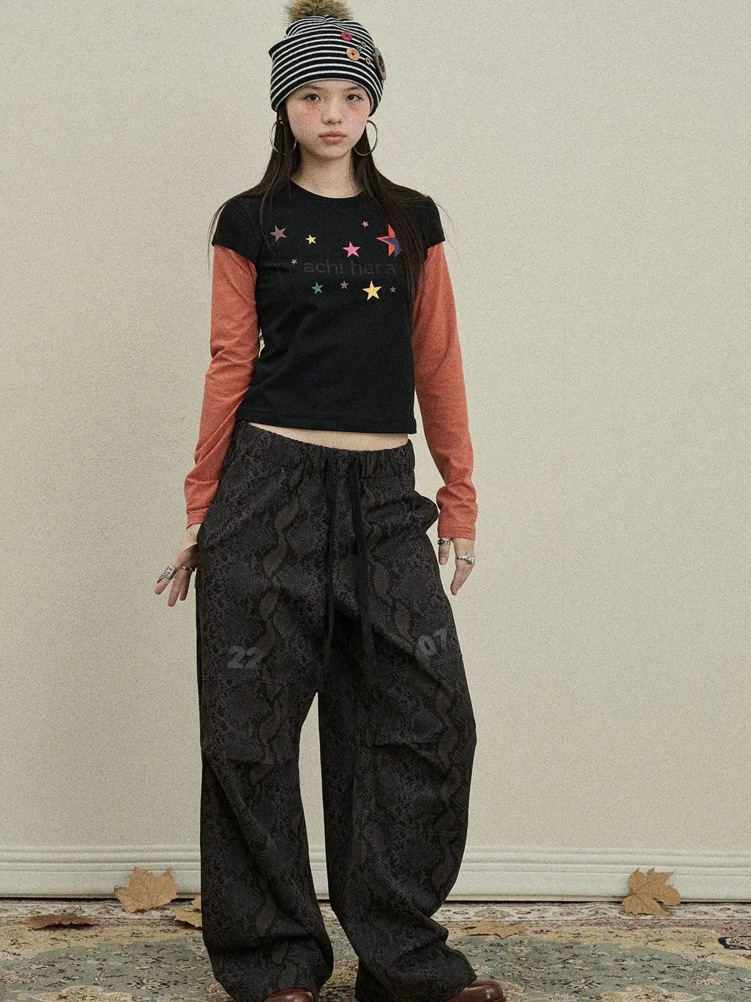Snake Print Cargo Pants Wide Leg Drag Pants