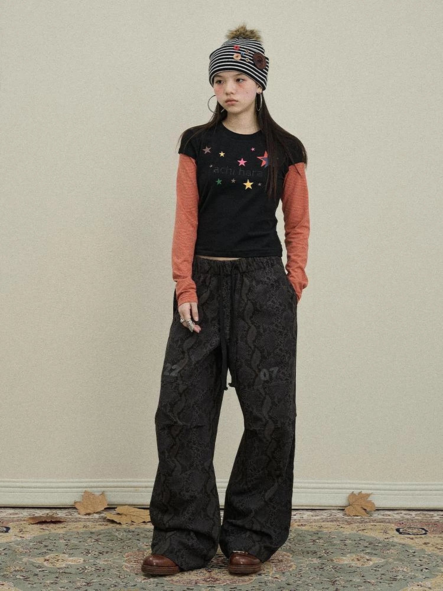 Snake Print Cargo Pants Wide Leg Drag Pants