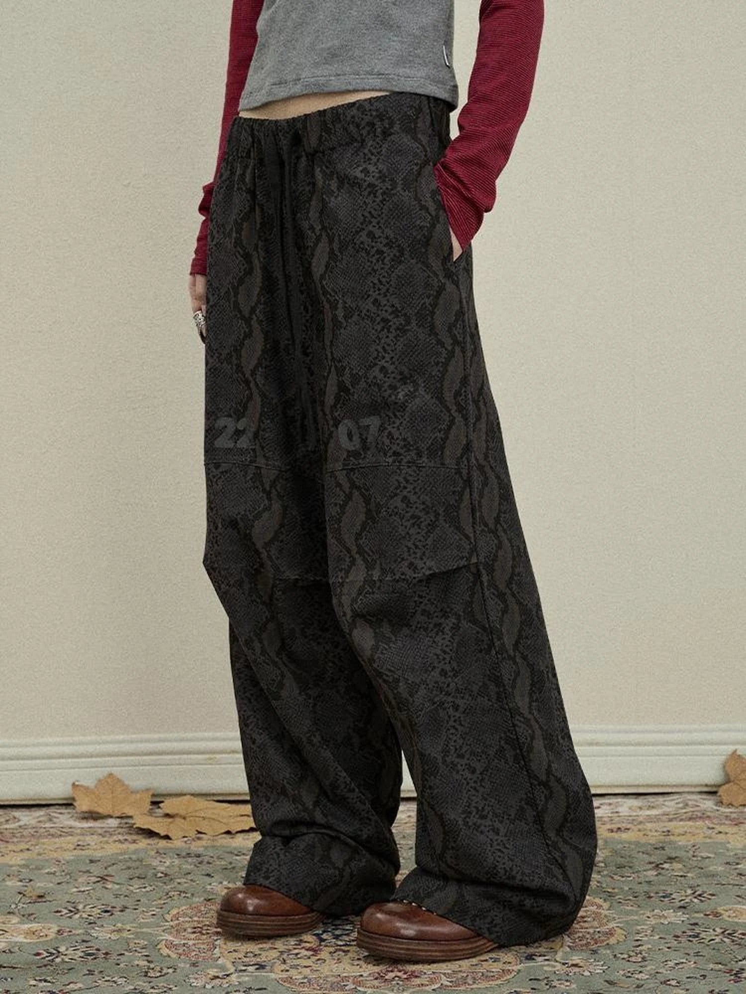 Snake Print Cargo Pants Wide Leg Drag Pants