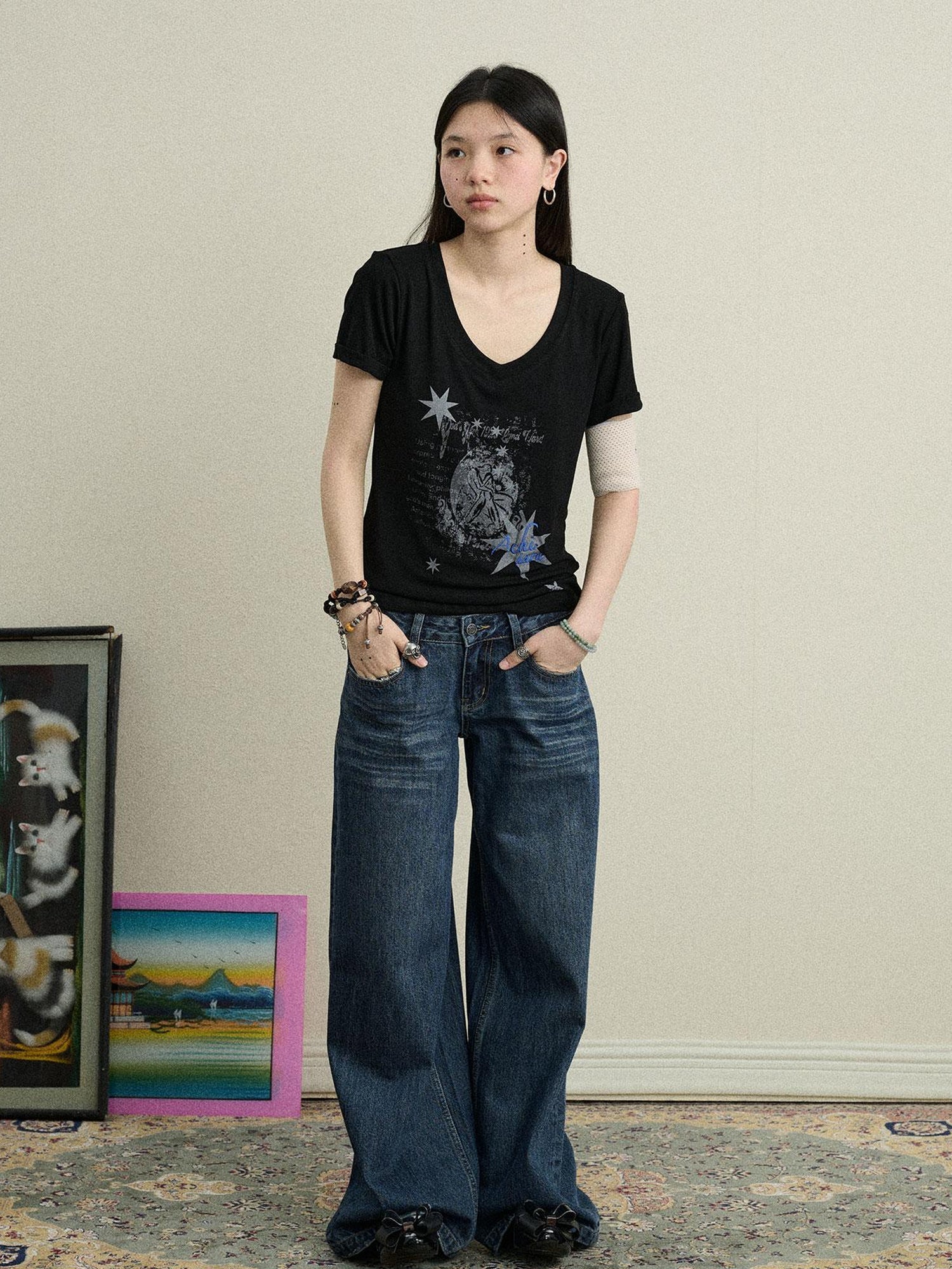 Achihara Sneezing Star 2.0 Tee V-Neck T-Shirt Long-Sleeve