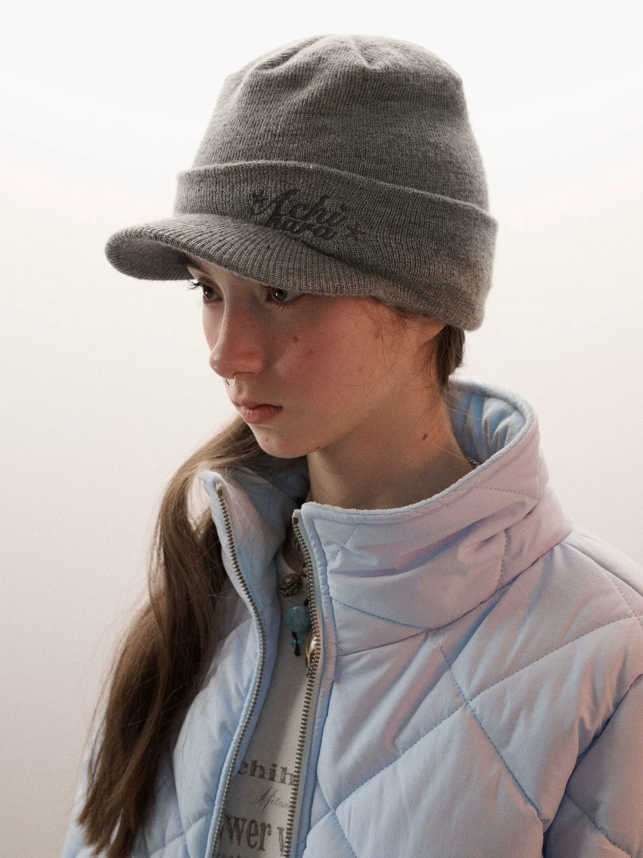 Achihara Soft Acrylic Knit Letter Casual Unisex Round Top Beanie Black Gray Hat