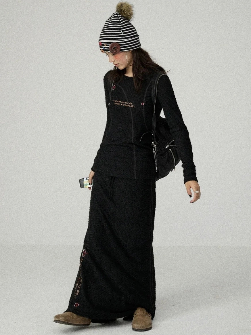 Achihara Soft Casual Slim Fit Long Sleeve Crew Neck Women Letter Print T-Shirt