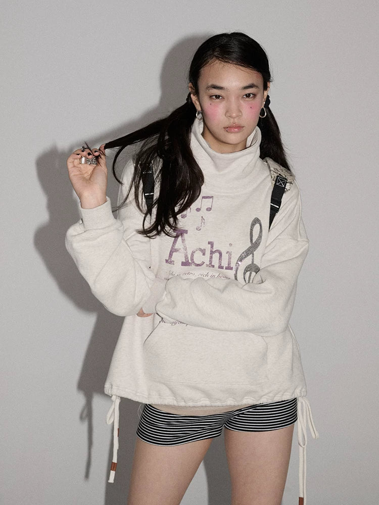 Achihara Soft Cotton Blend High Neck Straight Fit Casual Women Letter Print Hoodies-4