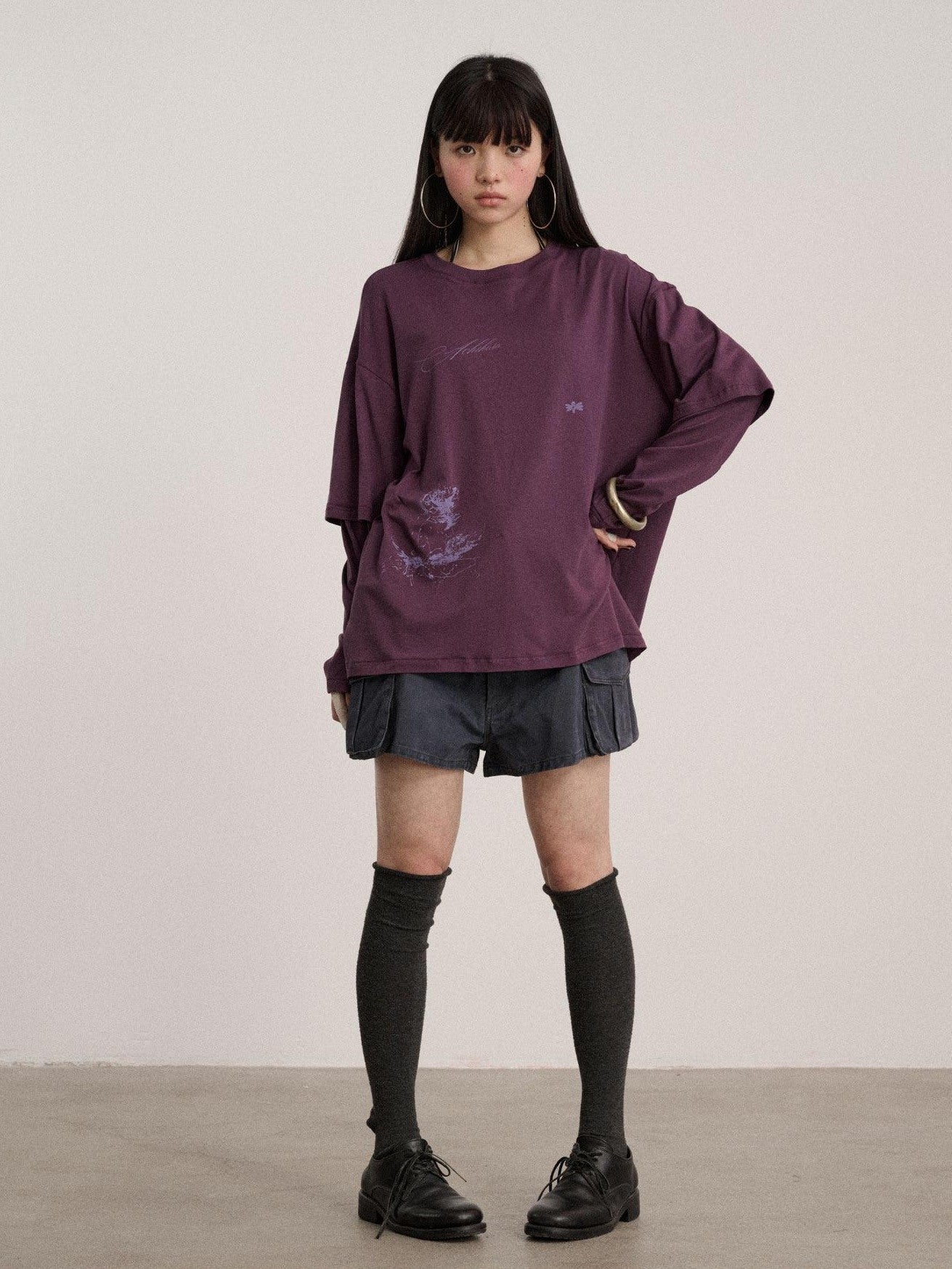 Achihara Soft Cotton Modal Blend Relaxed Drop Shoulder Women Black Long Sleeve T-Shirts