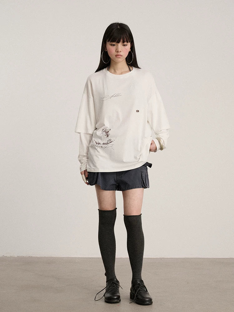 Achihara Soft Cotton Modal Blend Relaxed Drop Shoulder Women Black Long Sleeve T-Shirts-2
