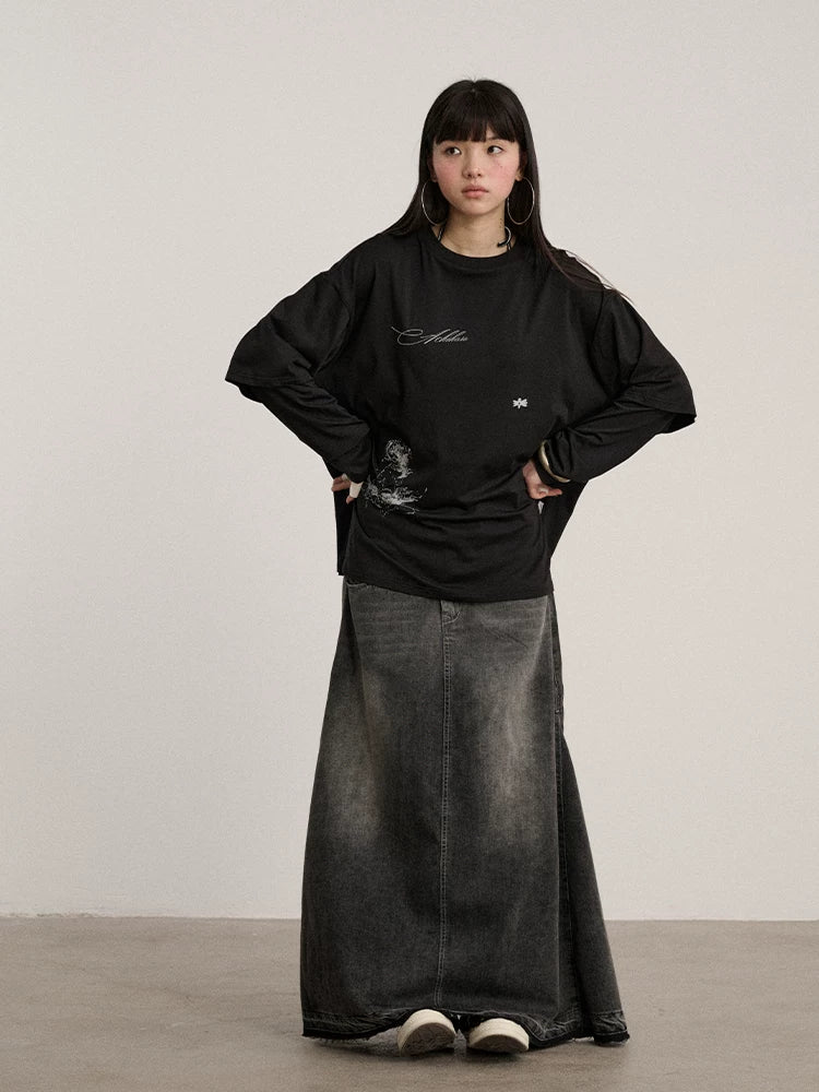 Achihara Soft Cotton Modal Blend Relaxed Drop Shoulder Women Black Long Sleeve T-Shirts-3