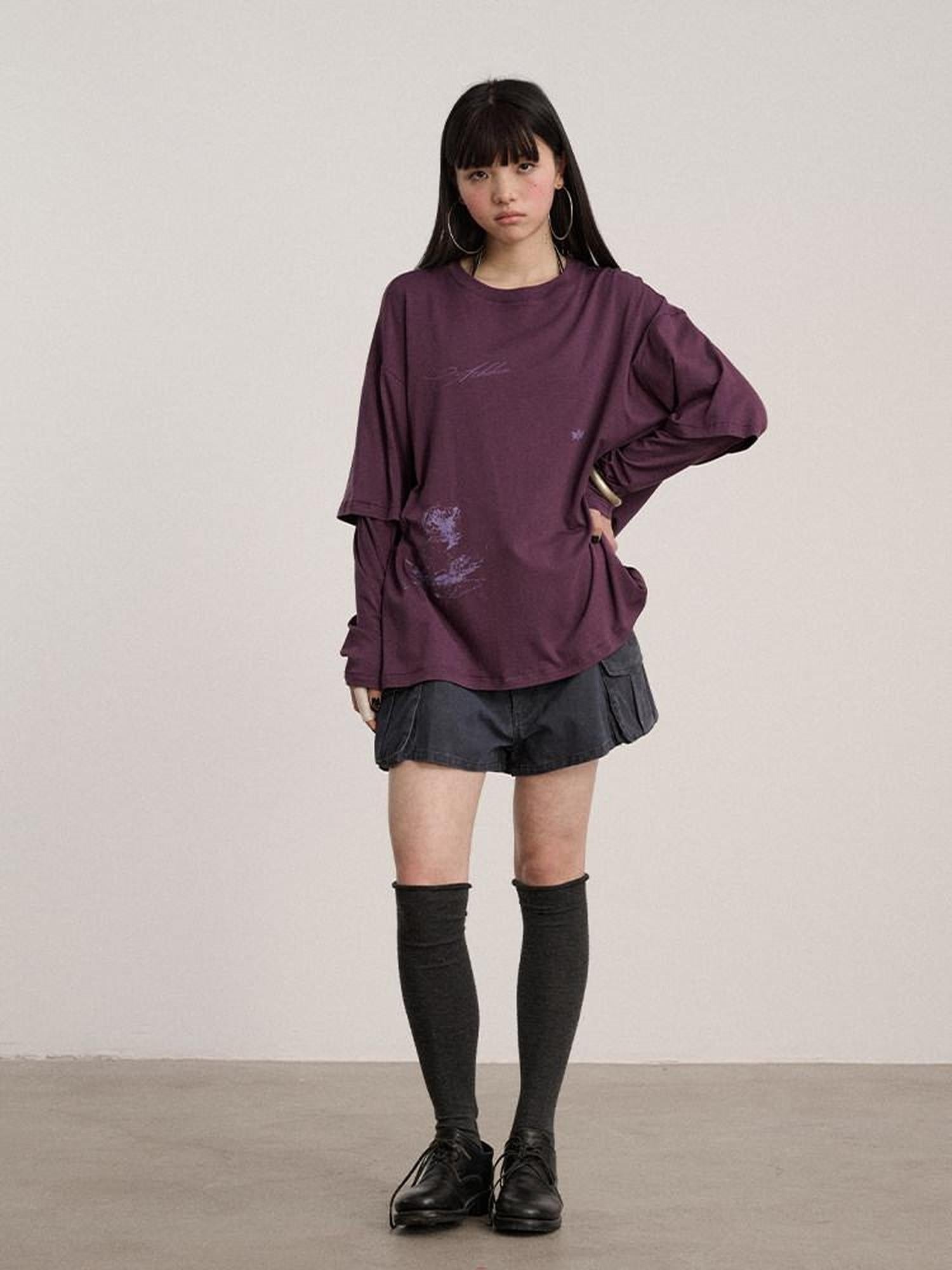 Achihara Soft Cotton Modal Blend Relaxed Drop Shoulder Women Black Long Sleeve T-Shirts