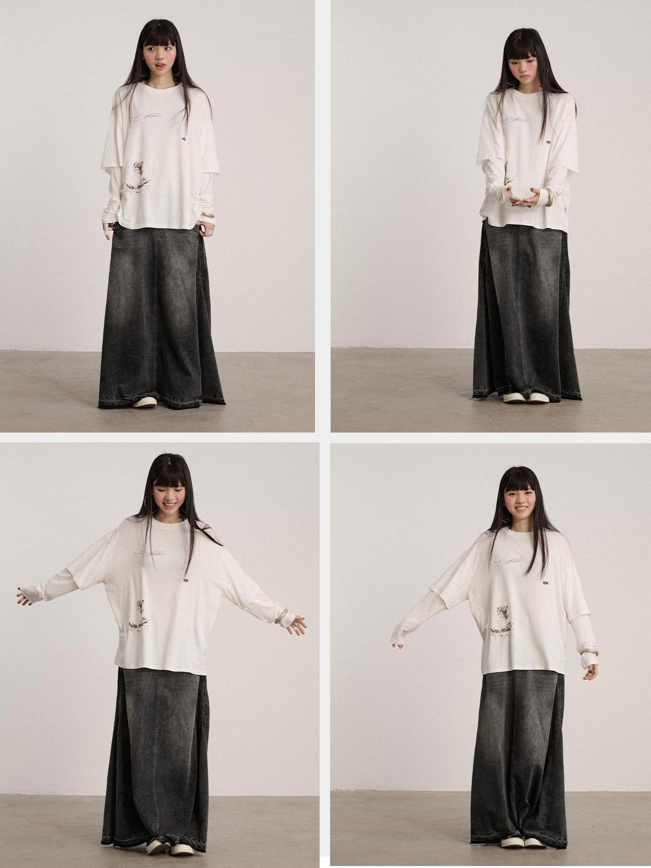 Achihara Soft Cotton Modal Blend Relaxed Drop Shoulder Women Black Long Sleeve T-Shirts