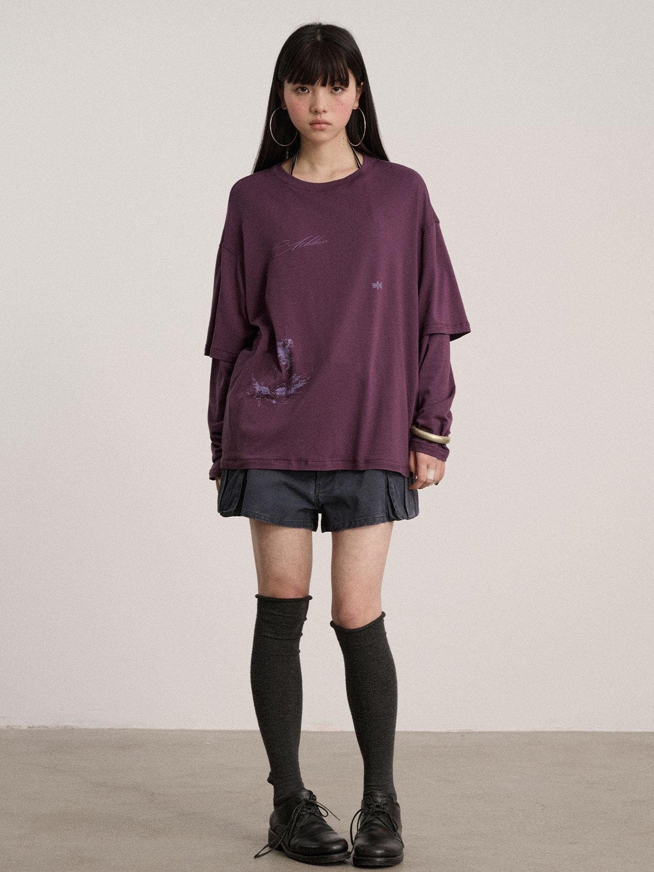 Achihara Soft Cotton Modal Blend Relaxed Drop Shoulder Women Black Long Sleeve T-Shirts