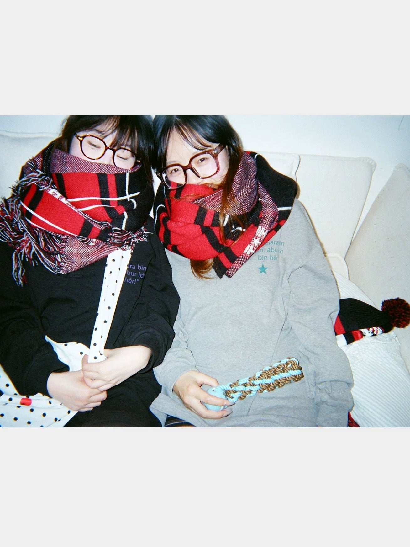 Achihara Soft Cozy Acrylic Korean Style Rectangular Unisex Red Black Plaid Scarf