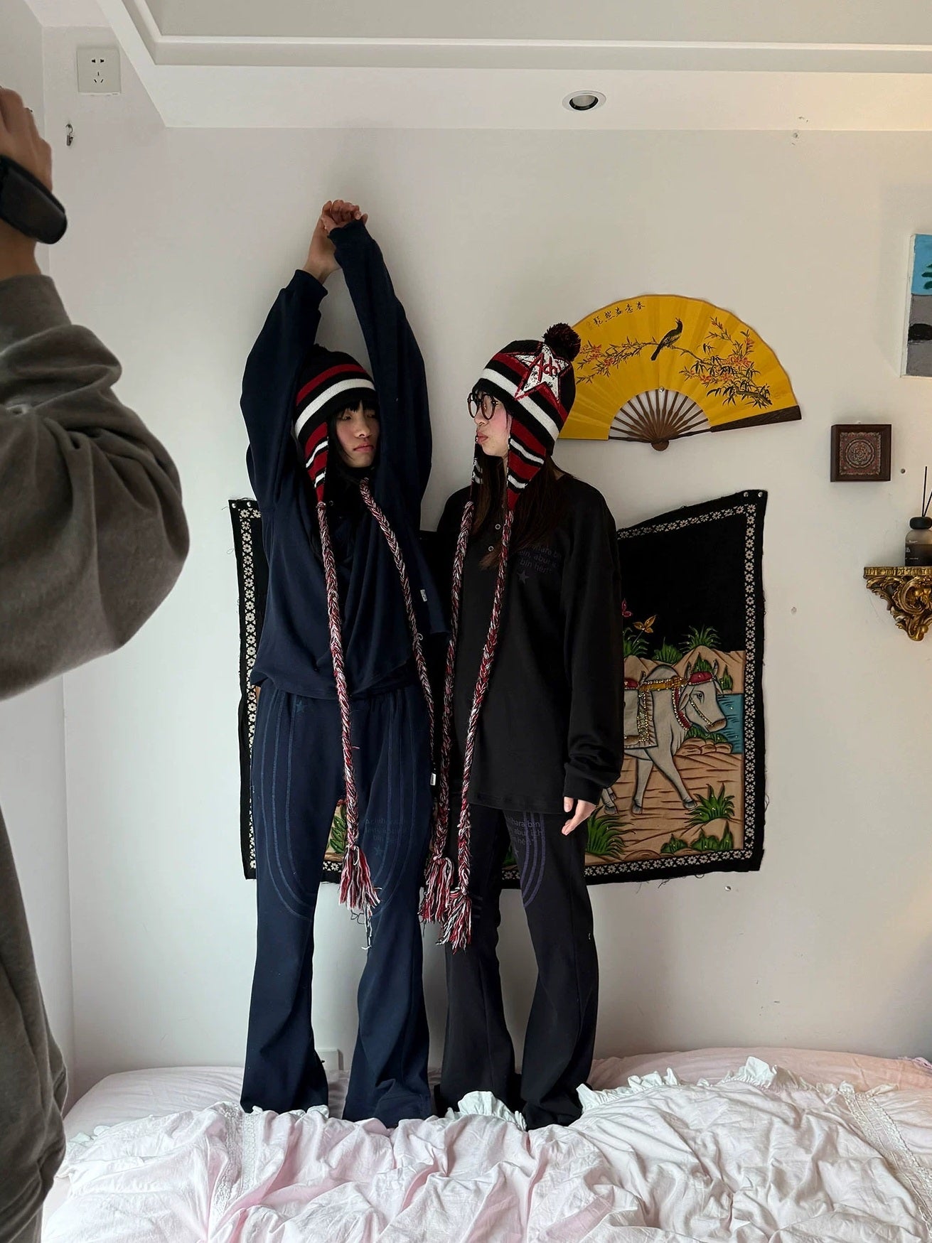 Achihara Soft Cozy Acrylic Korean Style Rectangular Unisex Red Black Plaid Scarf