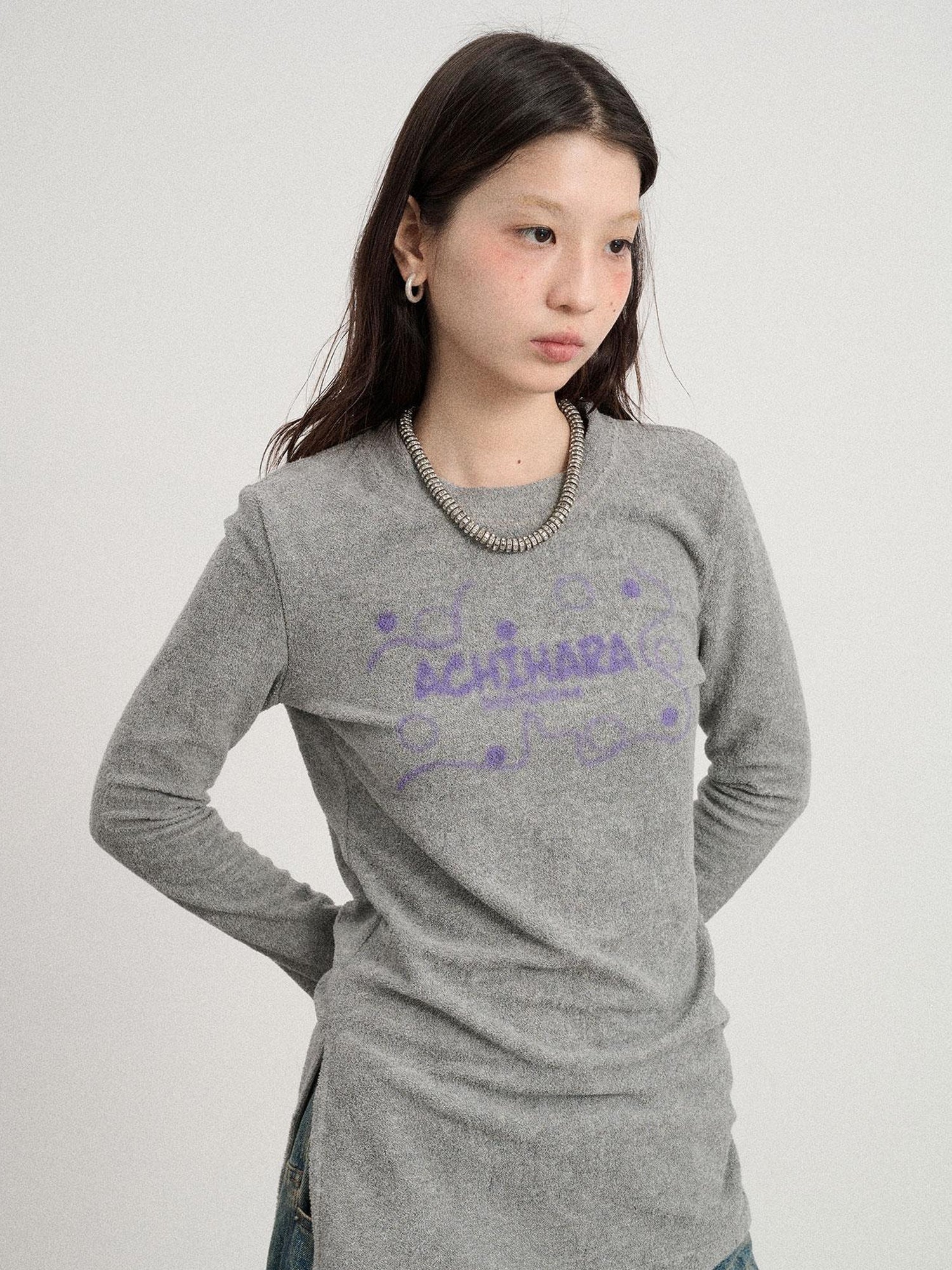 Achihara Soft Cozy Long Sleeve Tee With Split Hem