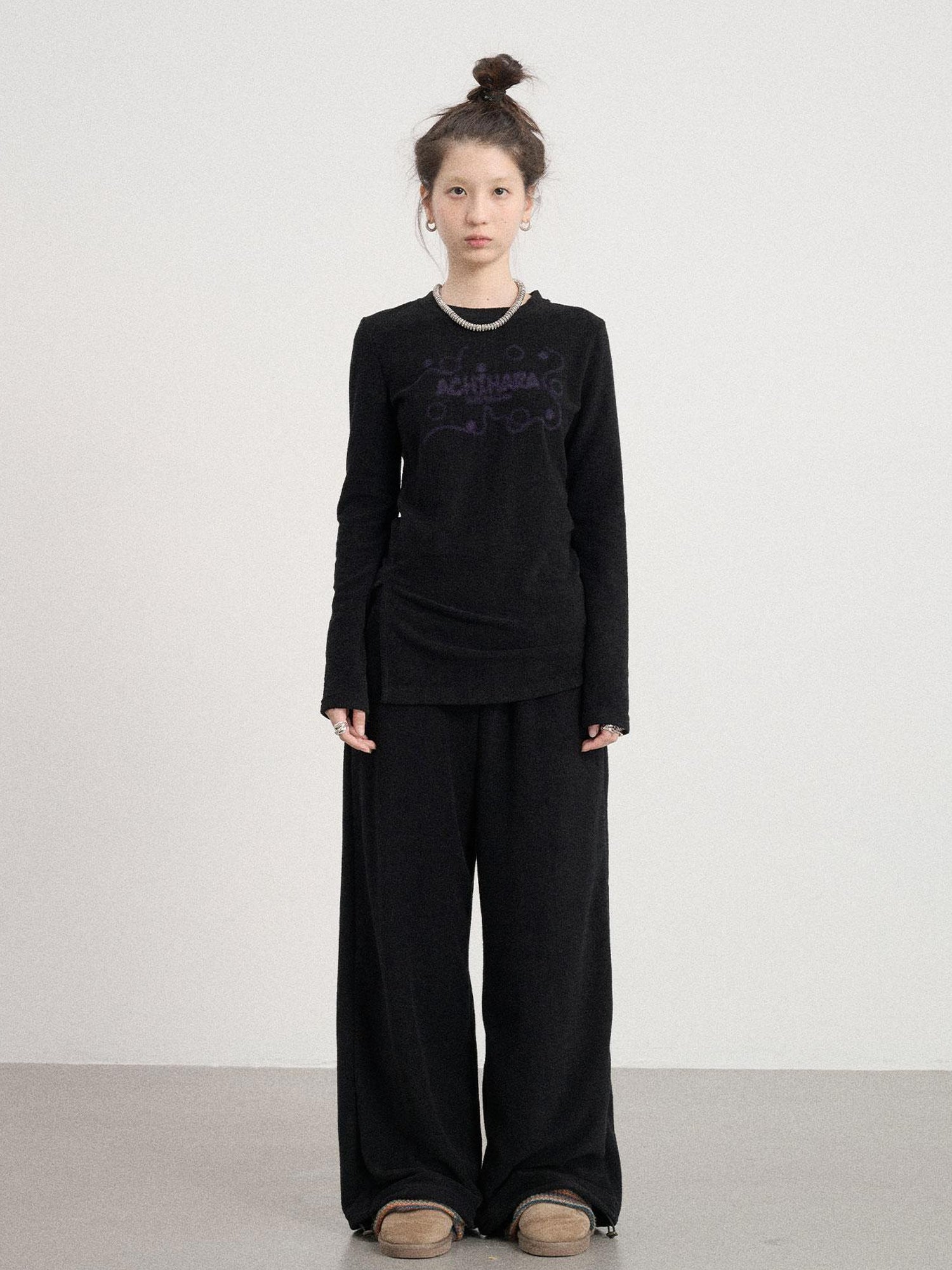 Achihara Soft Cozy Long Sleeve Tee With Split Hem