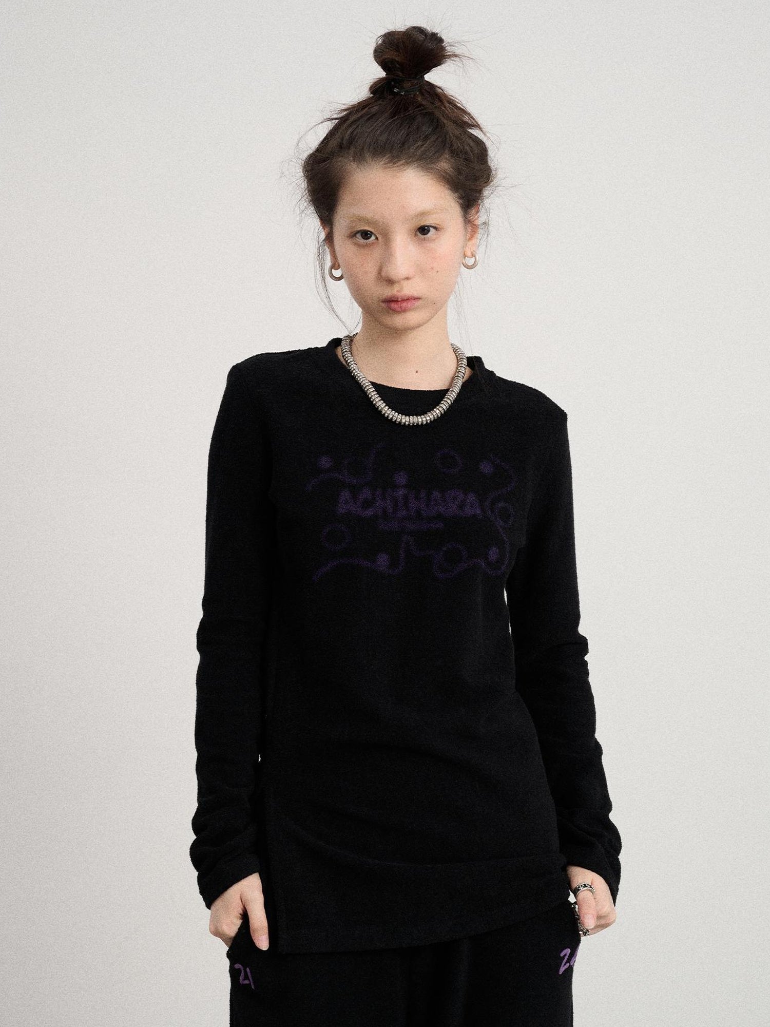 Achihara Soft Cozy Long Sleeve Tee With Split Hem