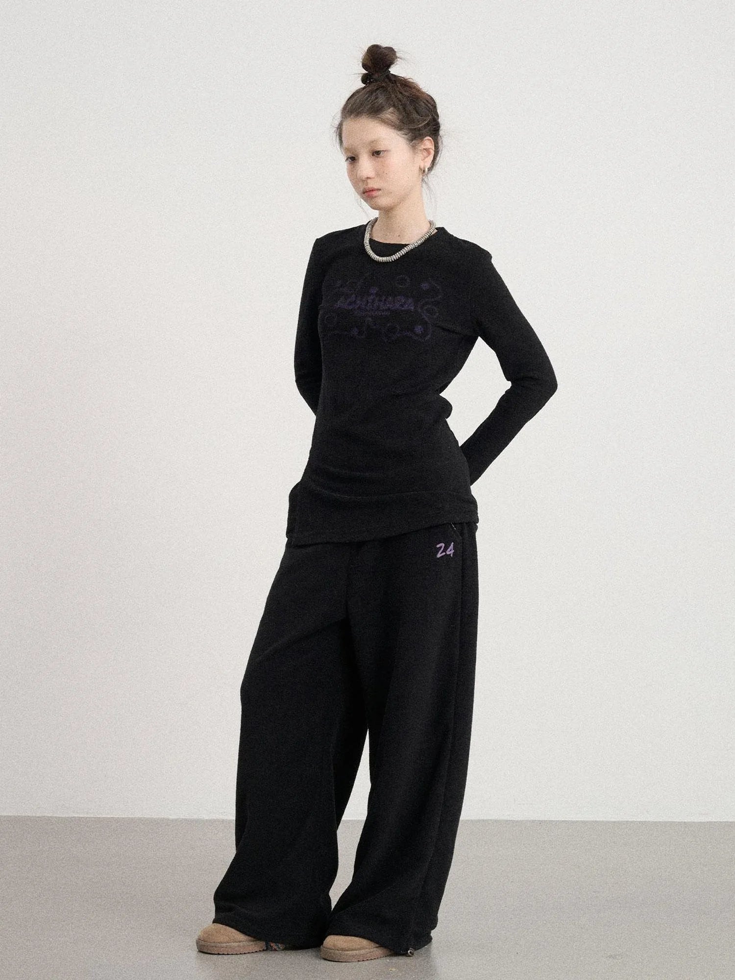 Soft Cozy Long Sleeve Tee With Split Hem