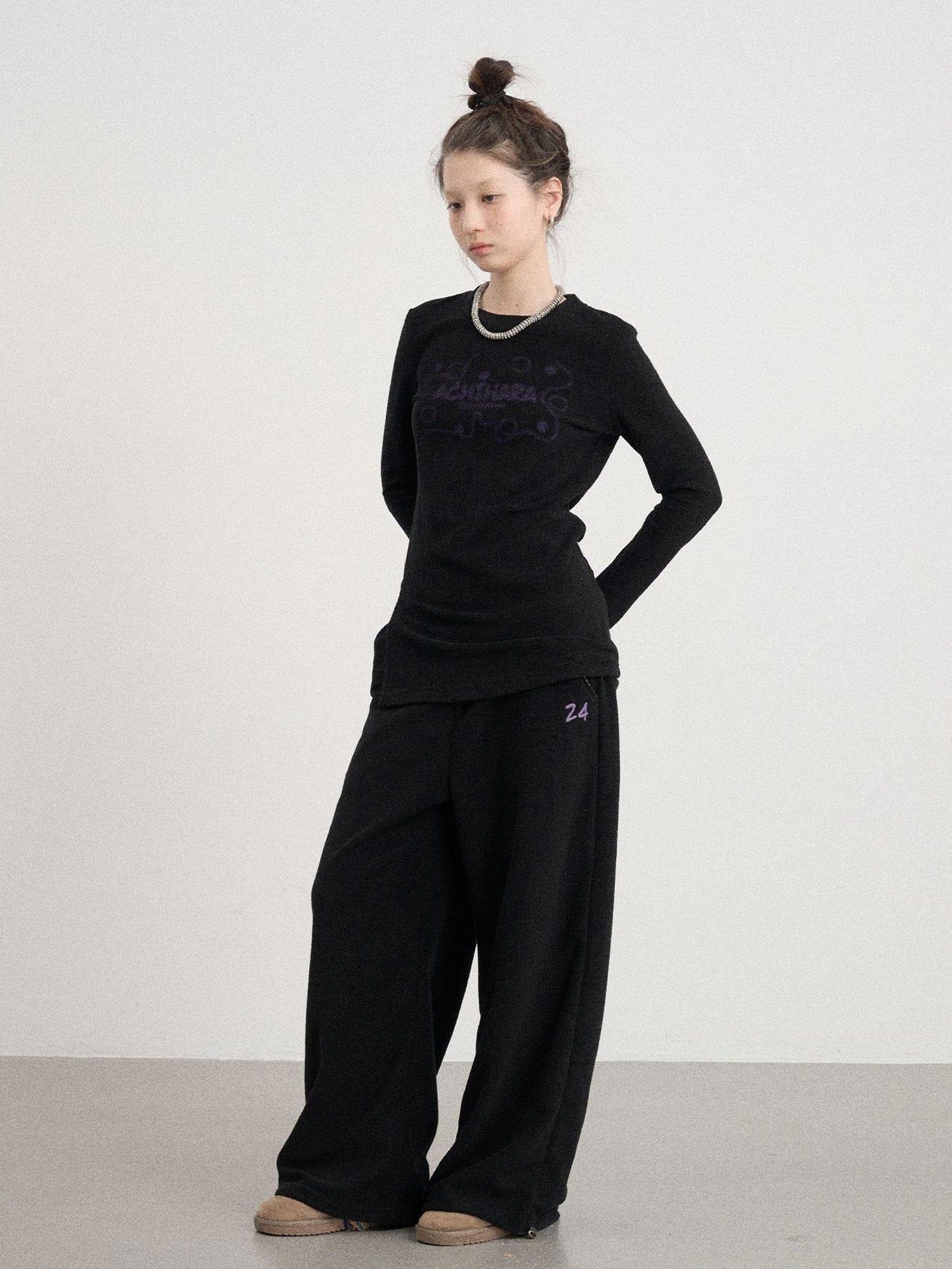Achihara Soft Cozy Long Sleeve Tee With Split Hem