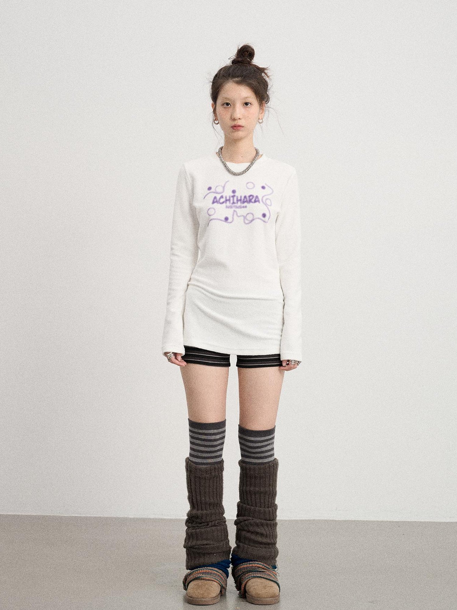 Achihara Soft Cozy Long Sleeve Tee With Split Hem