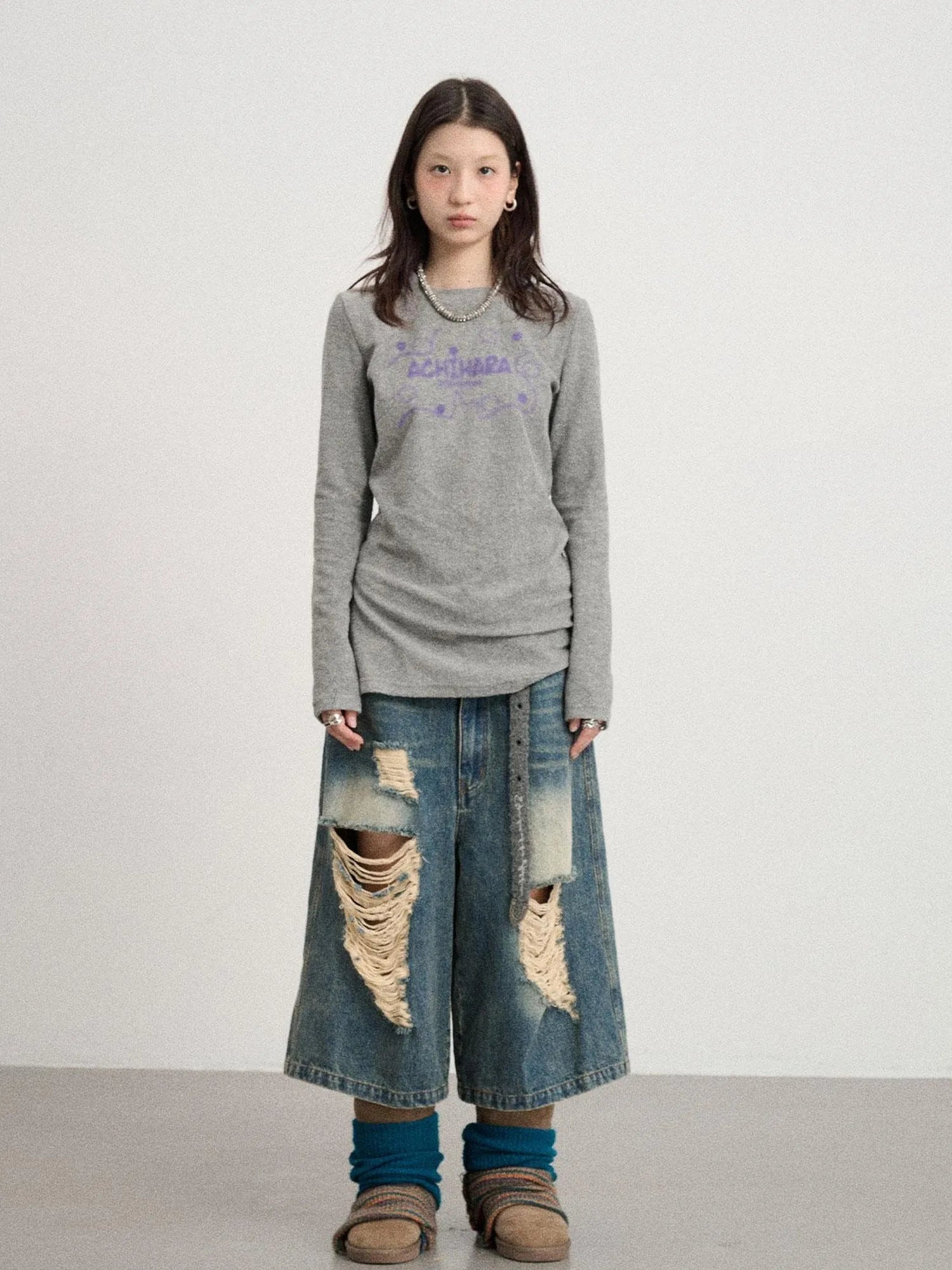 Soft Cozy Long Sleeve Tee With Split Hem