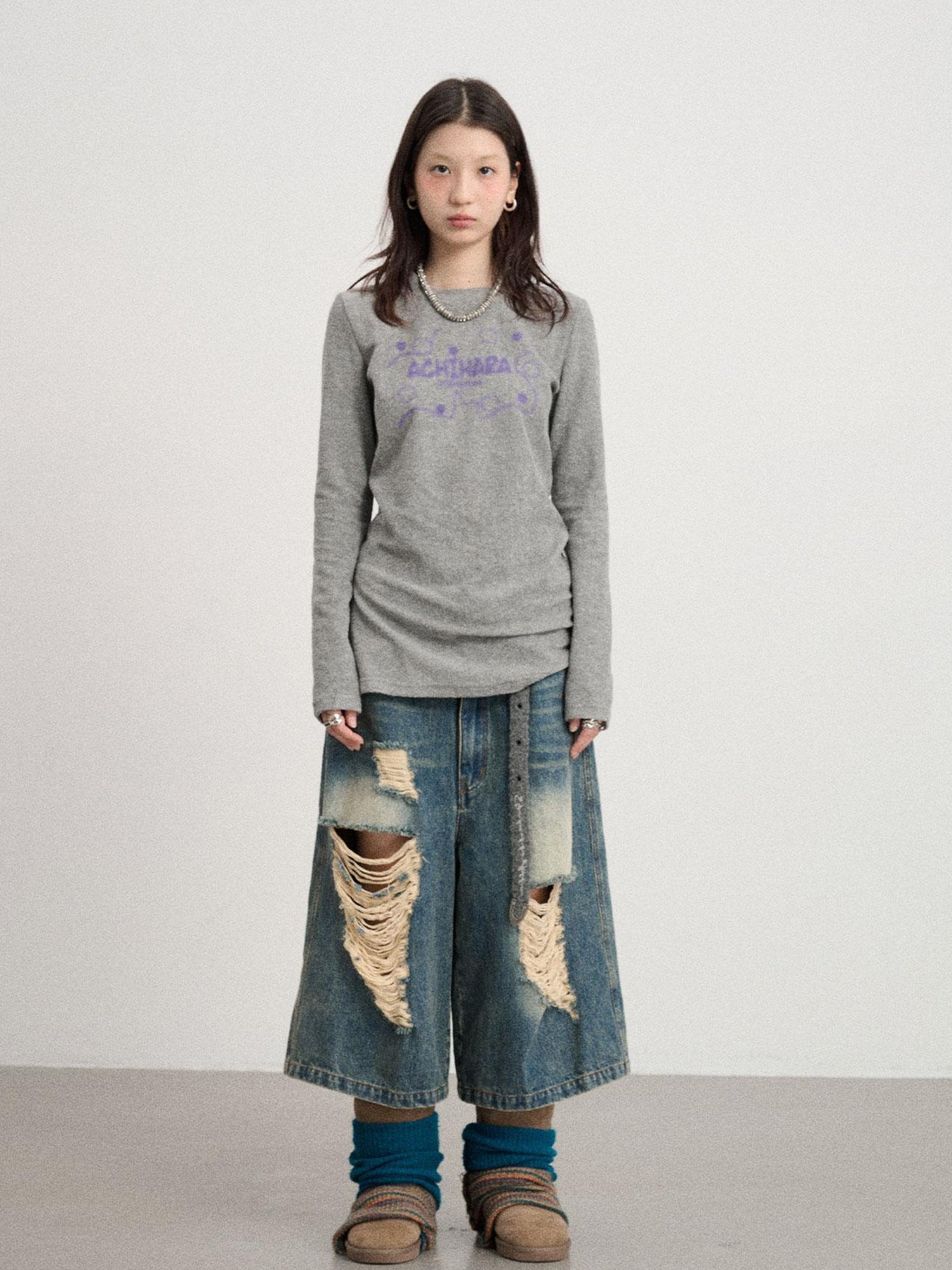 Achihara Soft Cozy Long Sleeve Tee With Split Hem