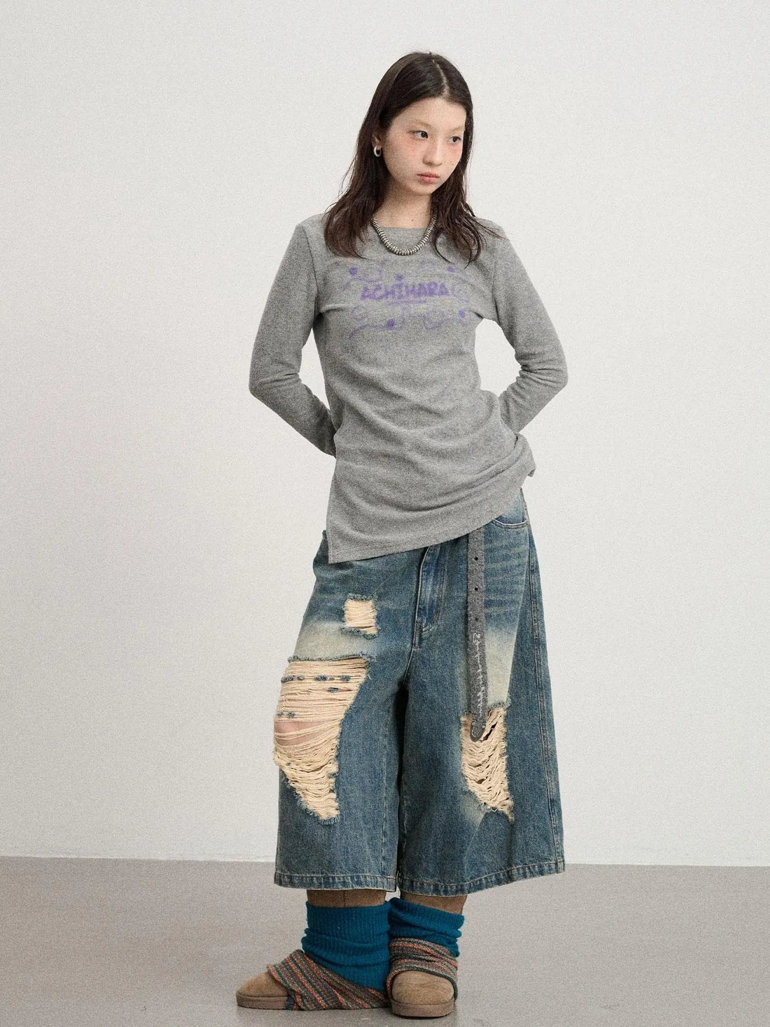 Soft Cozy Long Sleeve Tee With Split Hem
