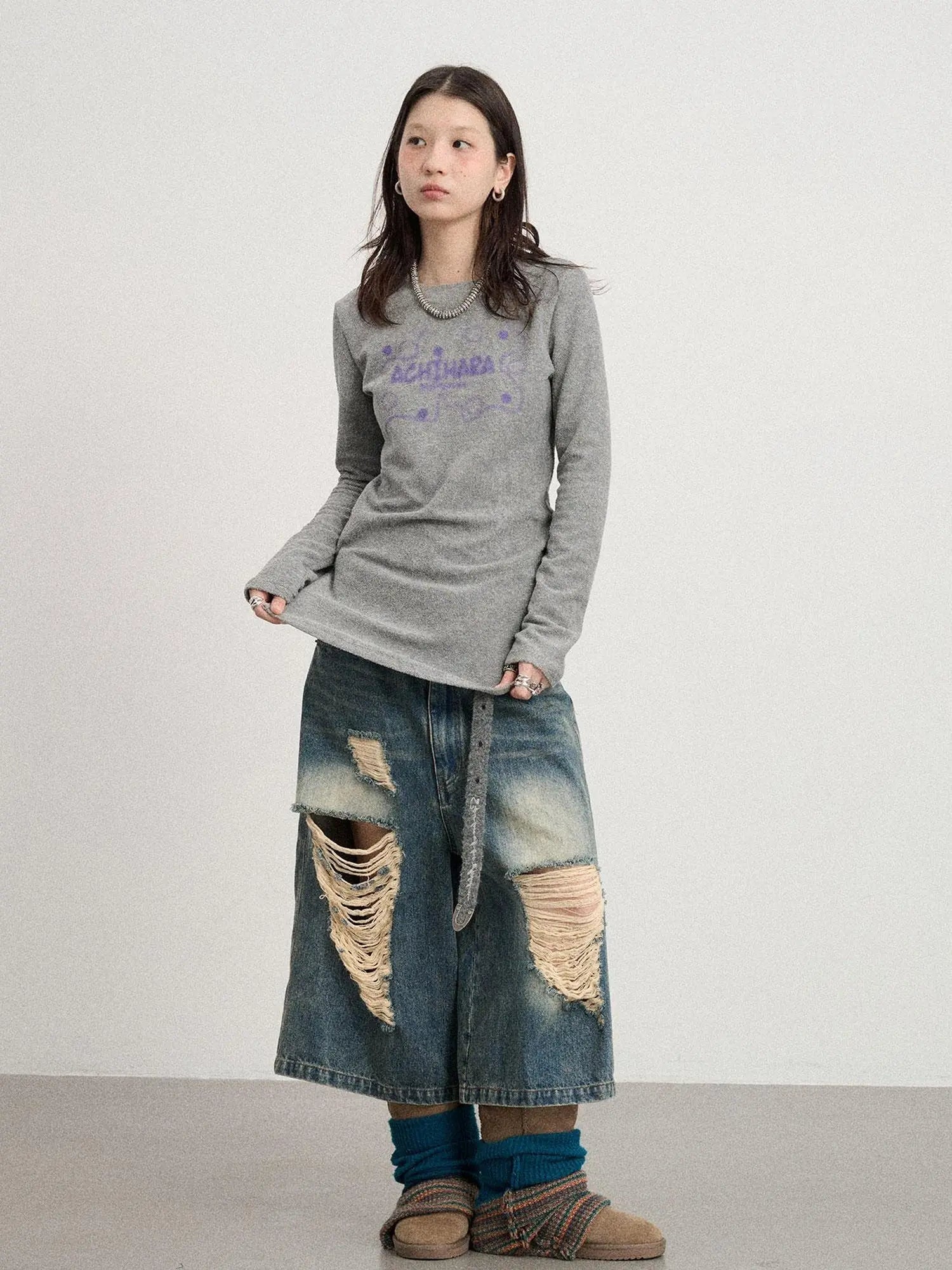 Soft Cozy Long Sleeve Tee With Split Hem