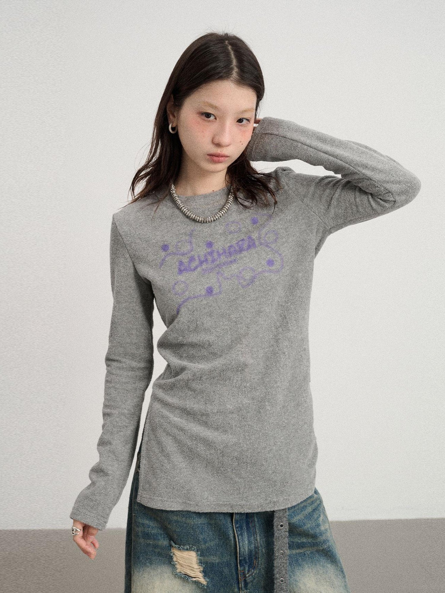 Achihara Soft Cozy Long Sleeve Tee With Split Hem