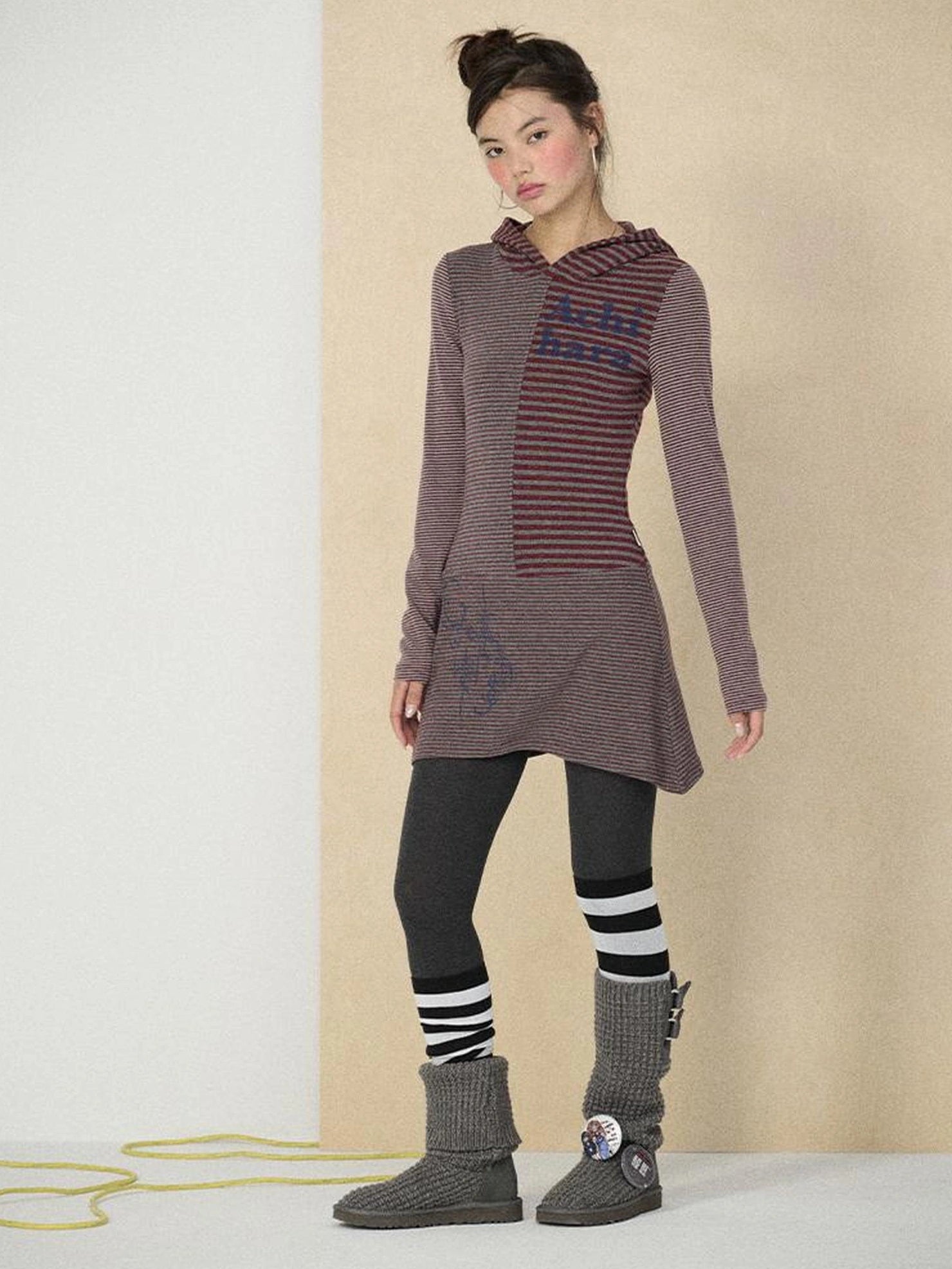 Achihara Soft Stretch Colorblock Striped Long Sleeve Women Office Polyester Blend T-Shirt