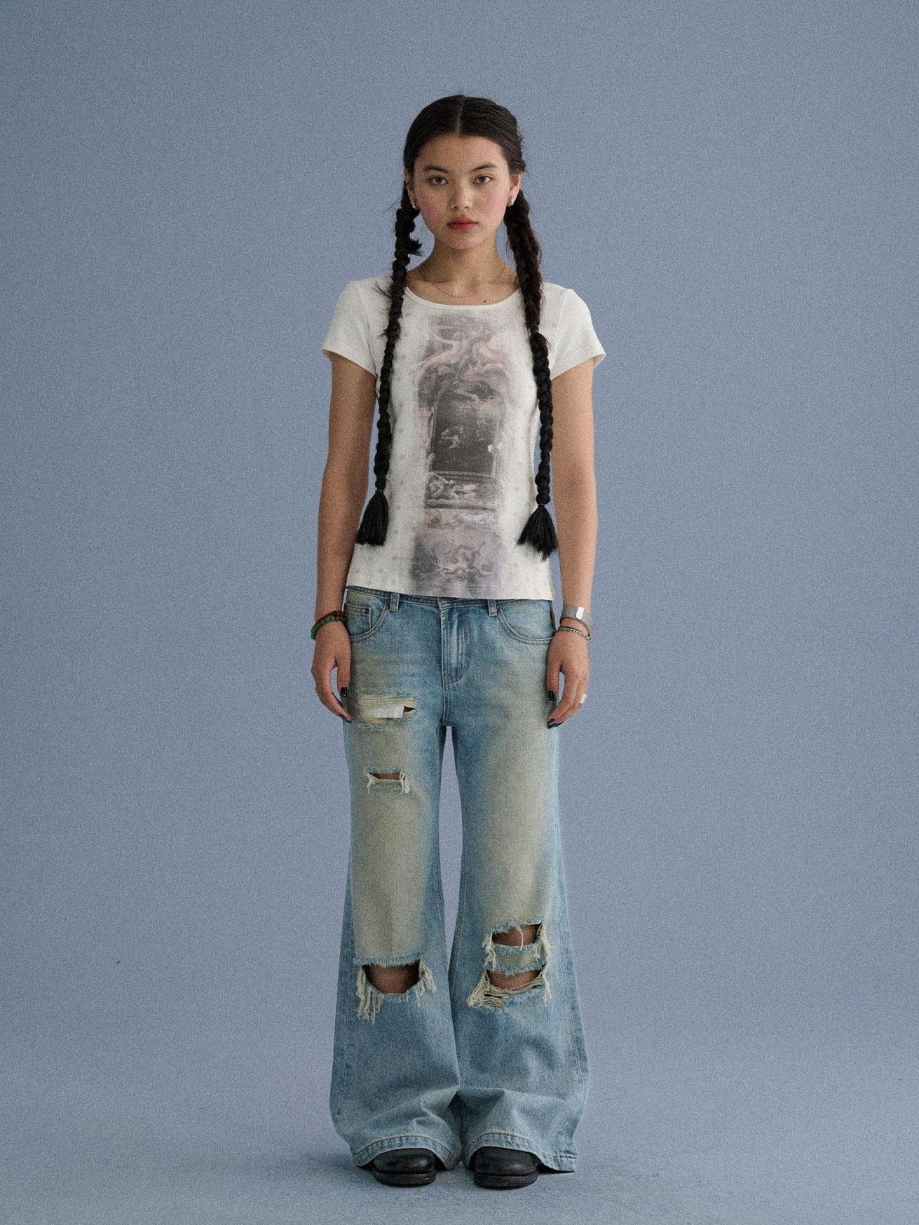 Achihara Soft Stretch Cotton Straight Fit Women Character White Short Sleeve T-Shirts