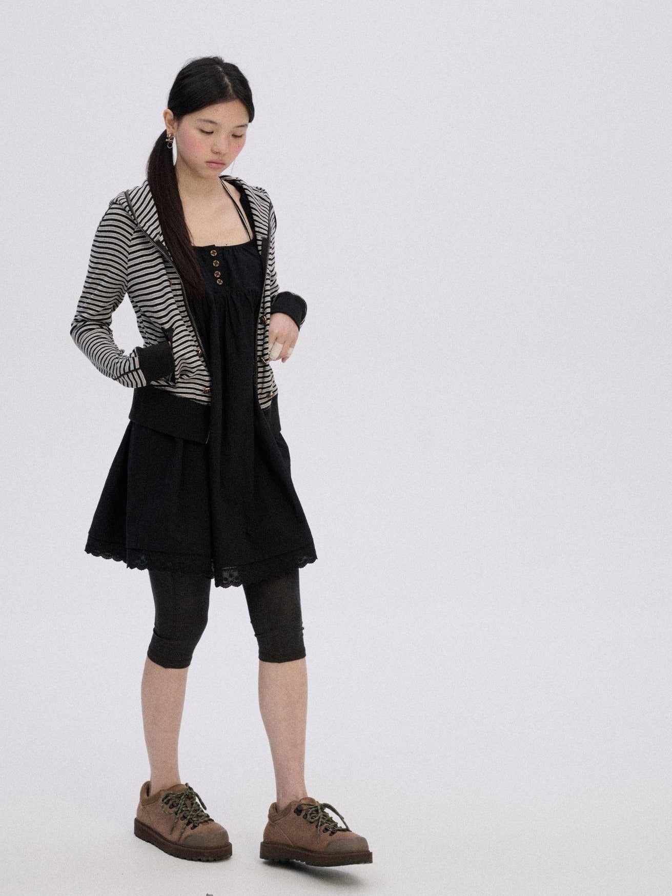 Achihara Soft Stretch Cotton Striped Cropped Hooded Zip Up Straight Fit Women Hoodies