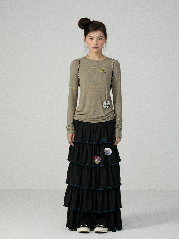 Achihara Soft Viscose Blend Straight Fit Long Sleeve Crew Neck Striped Women T-Shirt-4