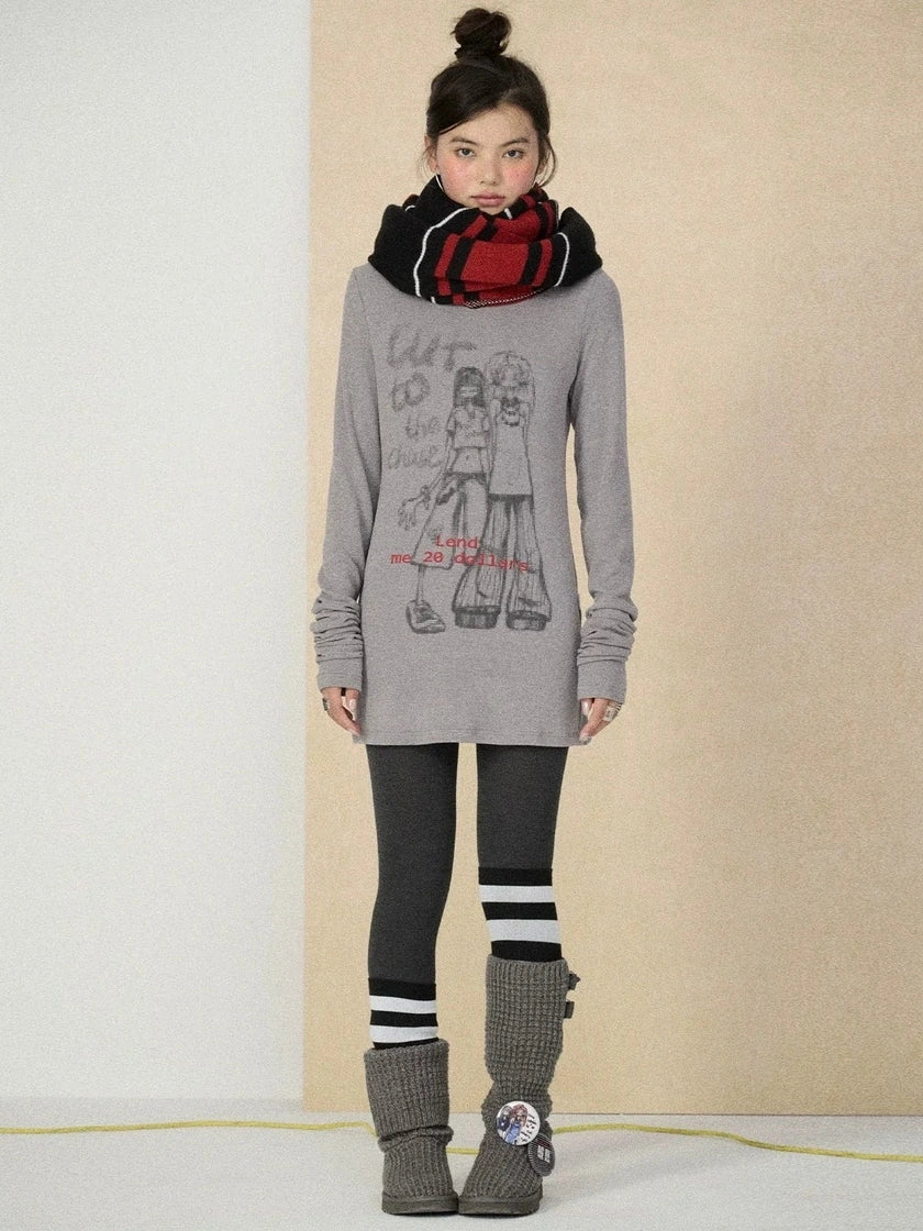 Achihara Soft viscose blend long sleeve straight fit women heart graphic office T-Shirt