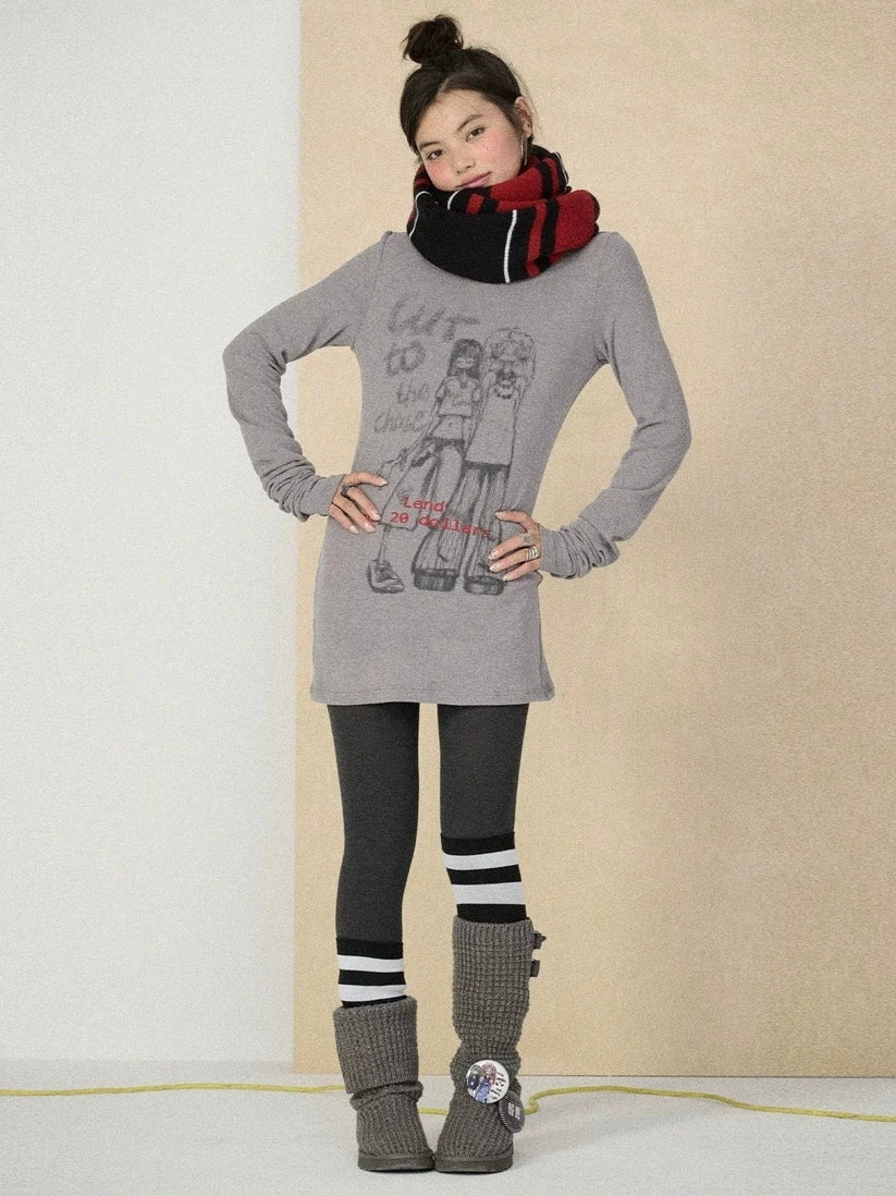 Achihara Soft viscose blend long sleeve straight fit women heart graphic office T-Shirt