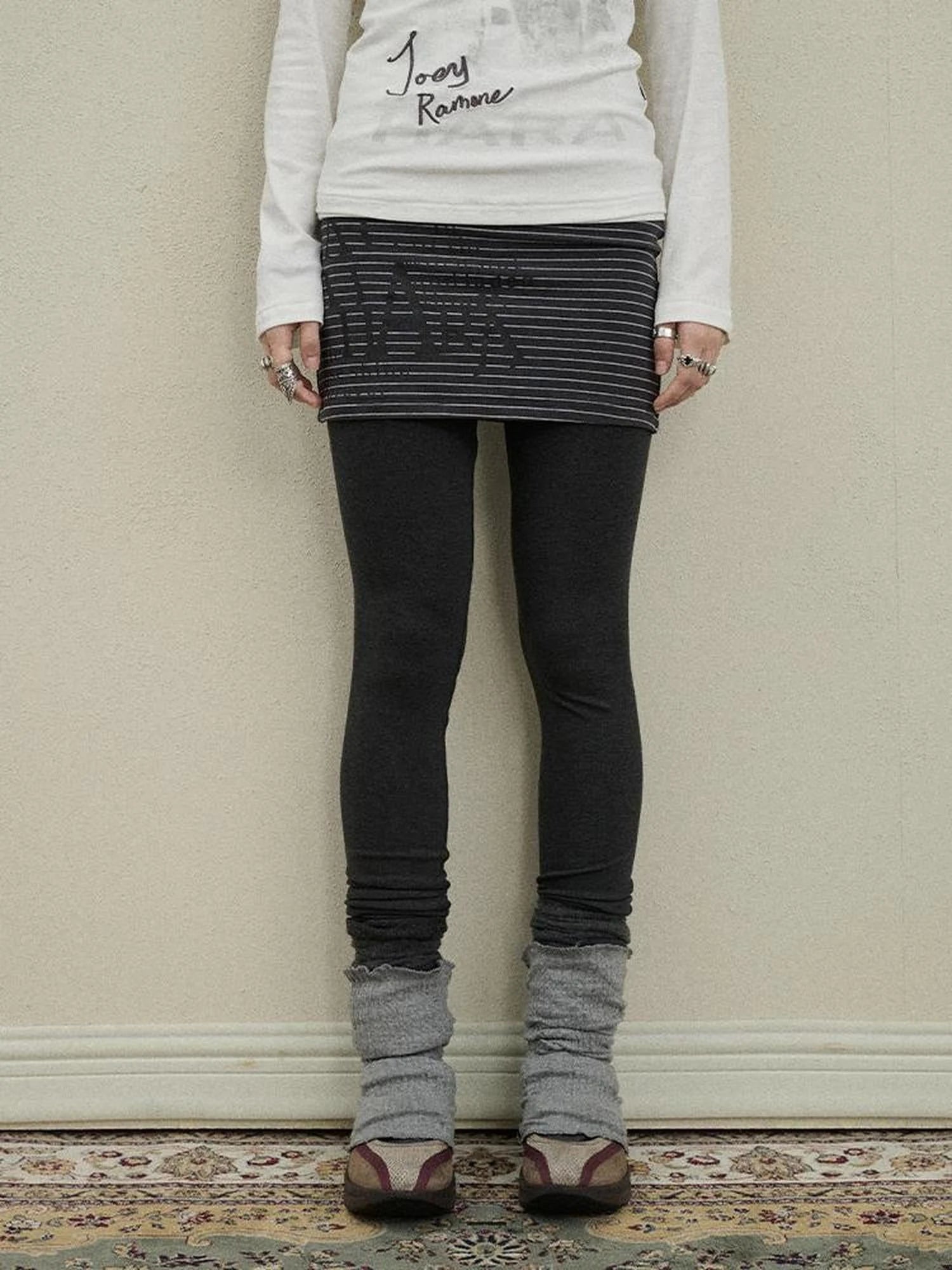 Souffle Knit Flared Pants With False Two Piece Design
