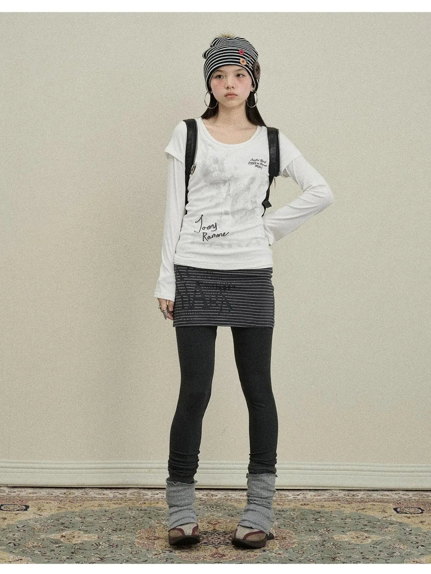 Souffle Knit Flared Pants With False Two Piece Design