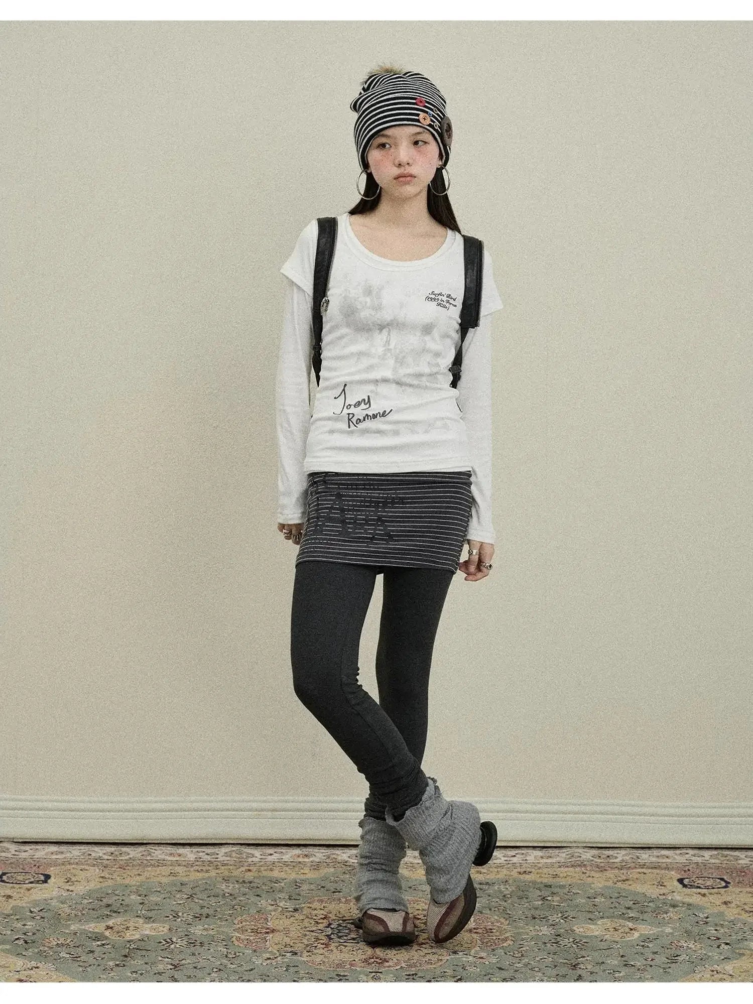 Souffle Knit Flared Pants With False Two Piece Design