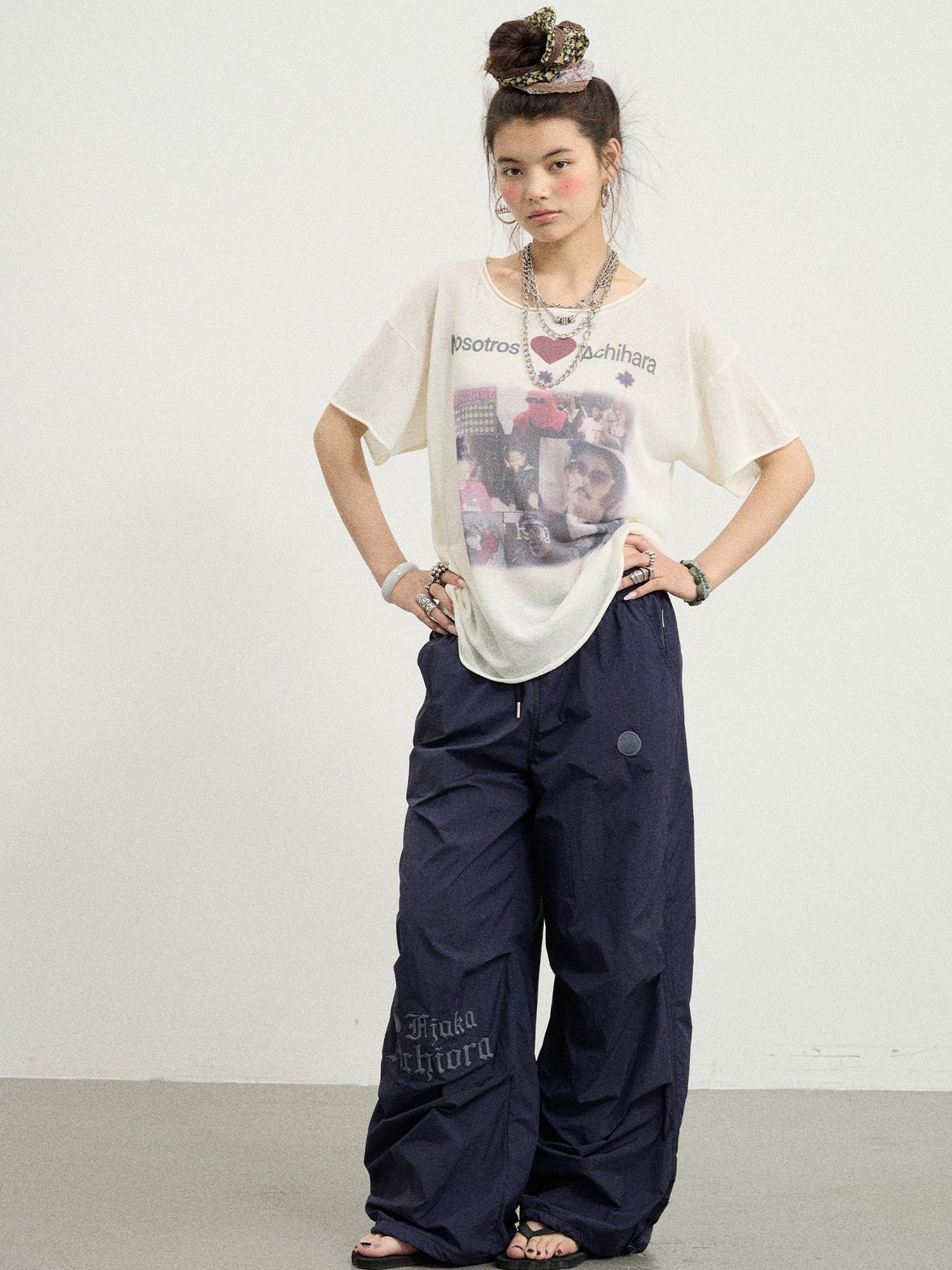 Achihara Spanish Beach Print T Shirt V Neck Long Sleeve