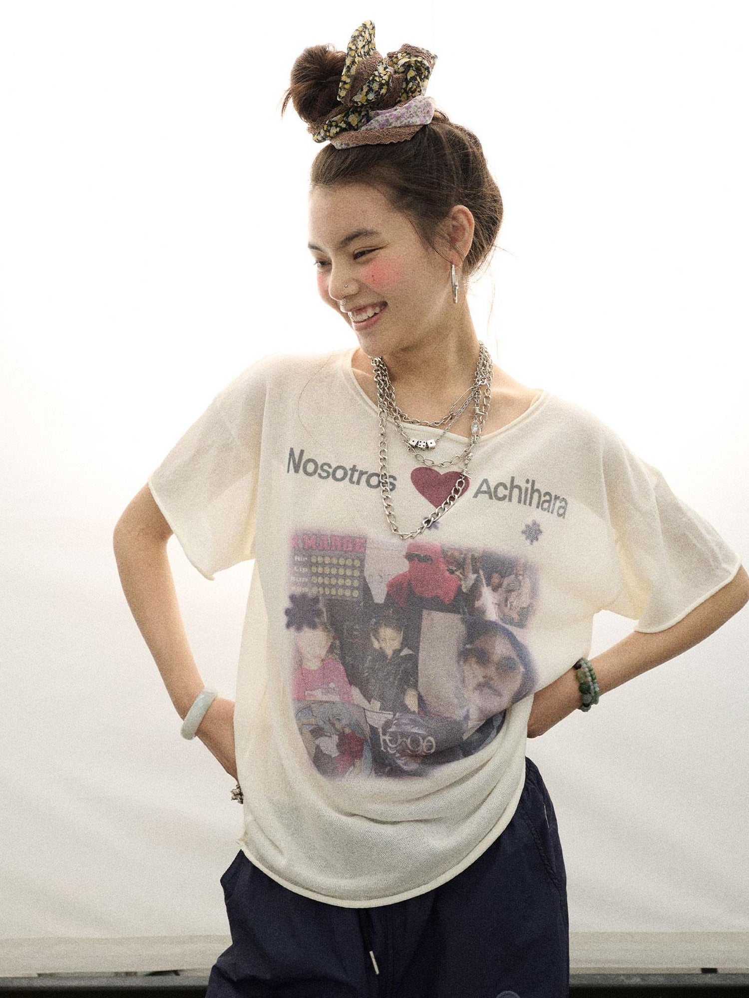 Achihara Spanish Beach Print T Shirt V Neck Long Sleeve
