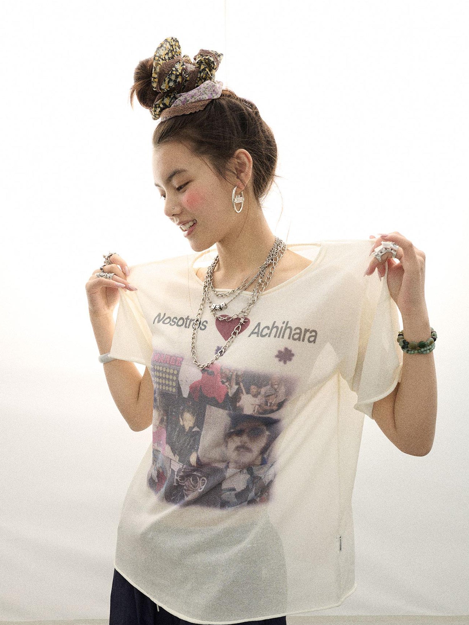 Achihara Spanish Beach Print T Shirt V Neck Long Sleeve
