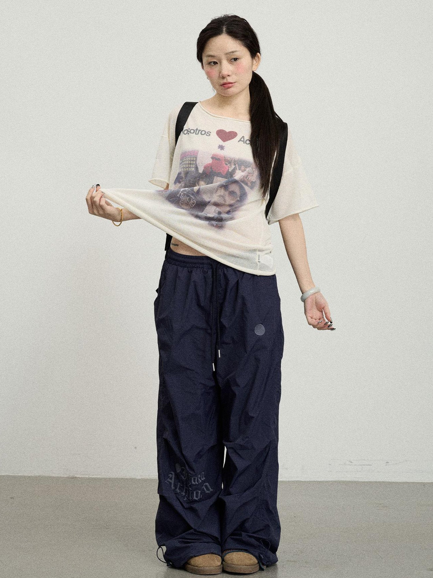 Achihara Spanish Beach Print T Shirt V Neck Long Sleeve