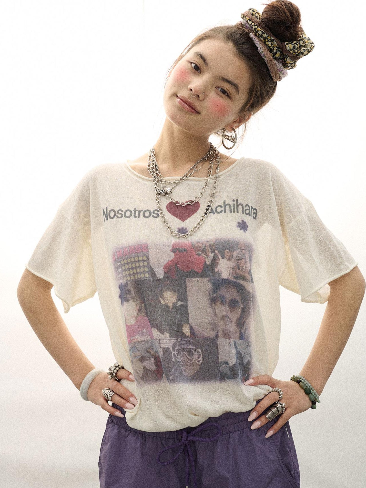 Achihara Spanish Beach Print T Shirt V Neck Long Sleeve