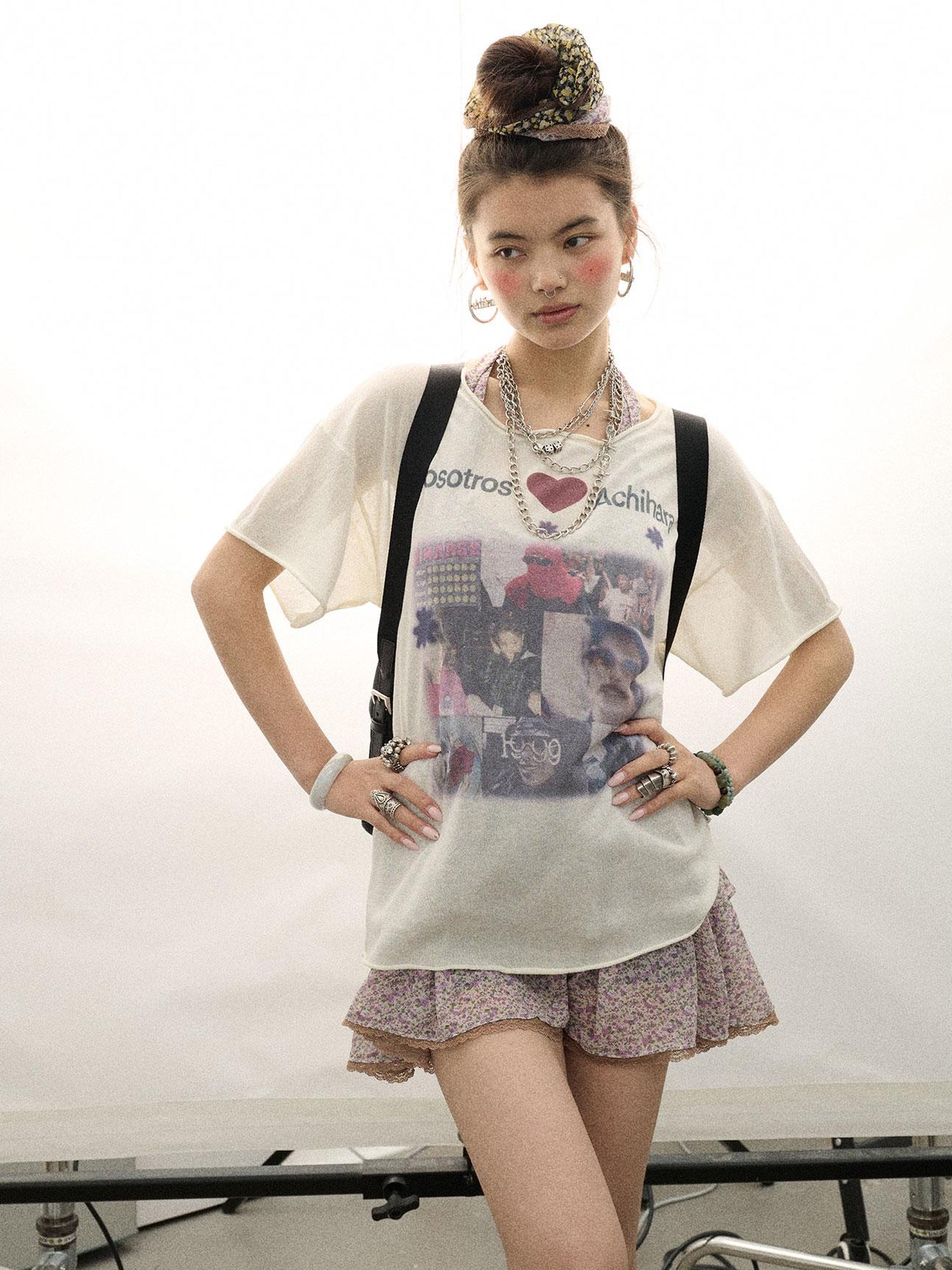 Achihara Spanish Beach Print T Shirt V Neck Long Sleeve
