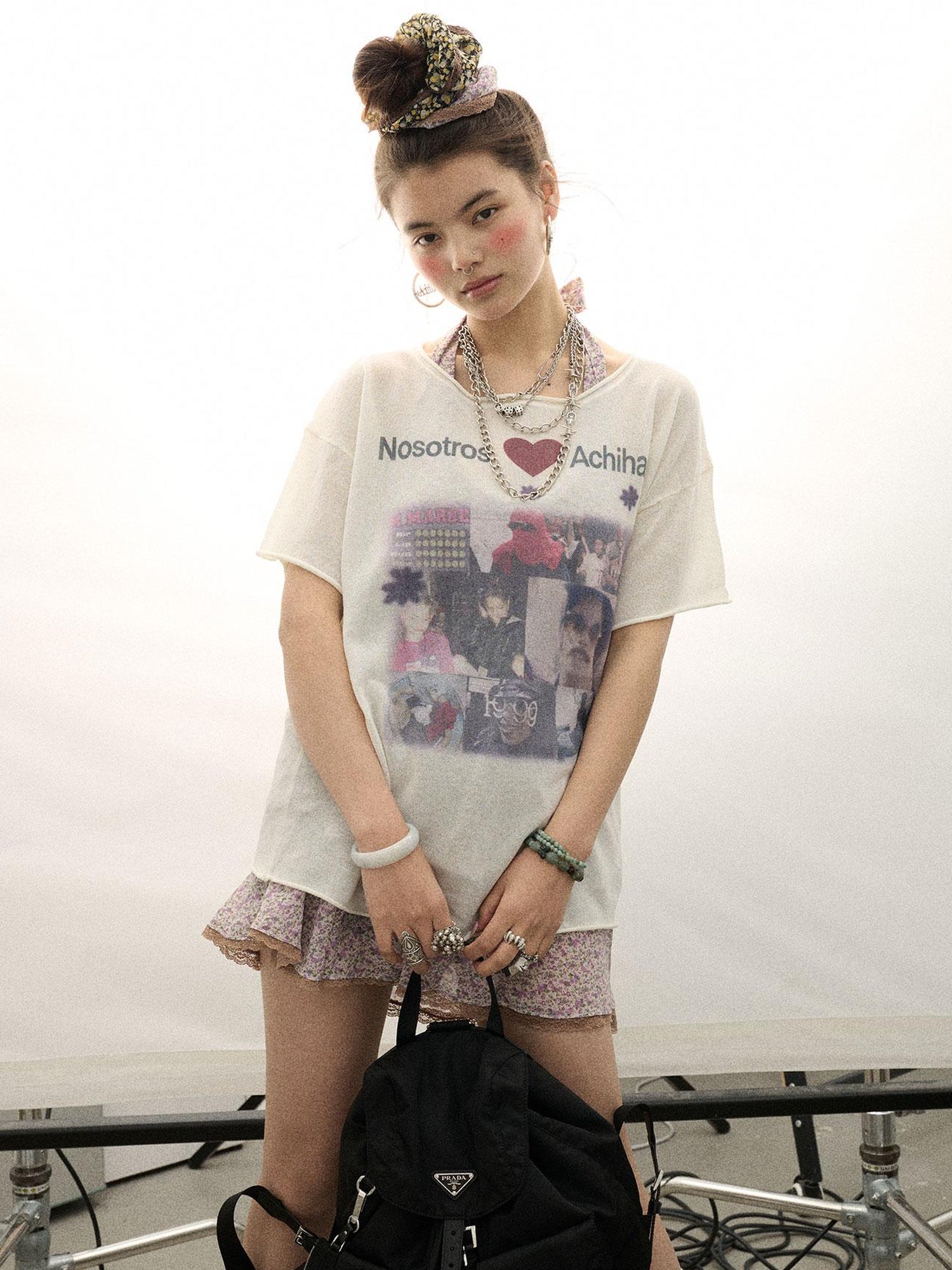 Achihara Spanish Beach Print T Shirt V Neck Long Sleeve