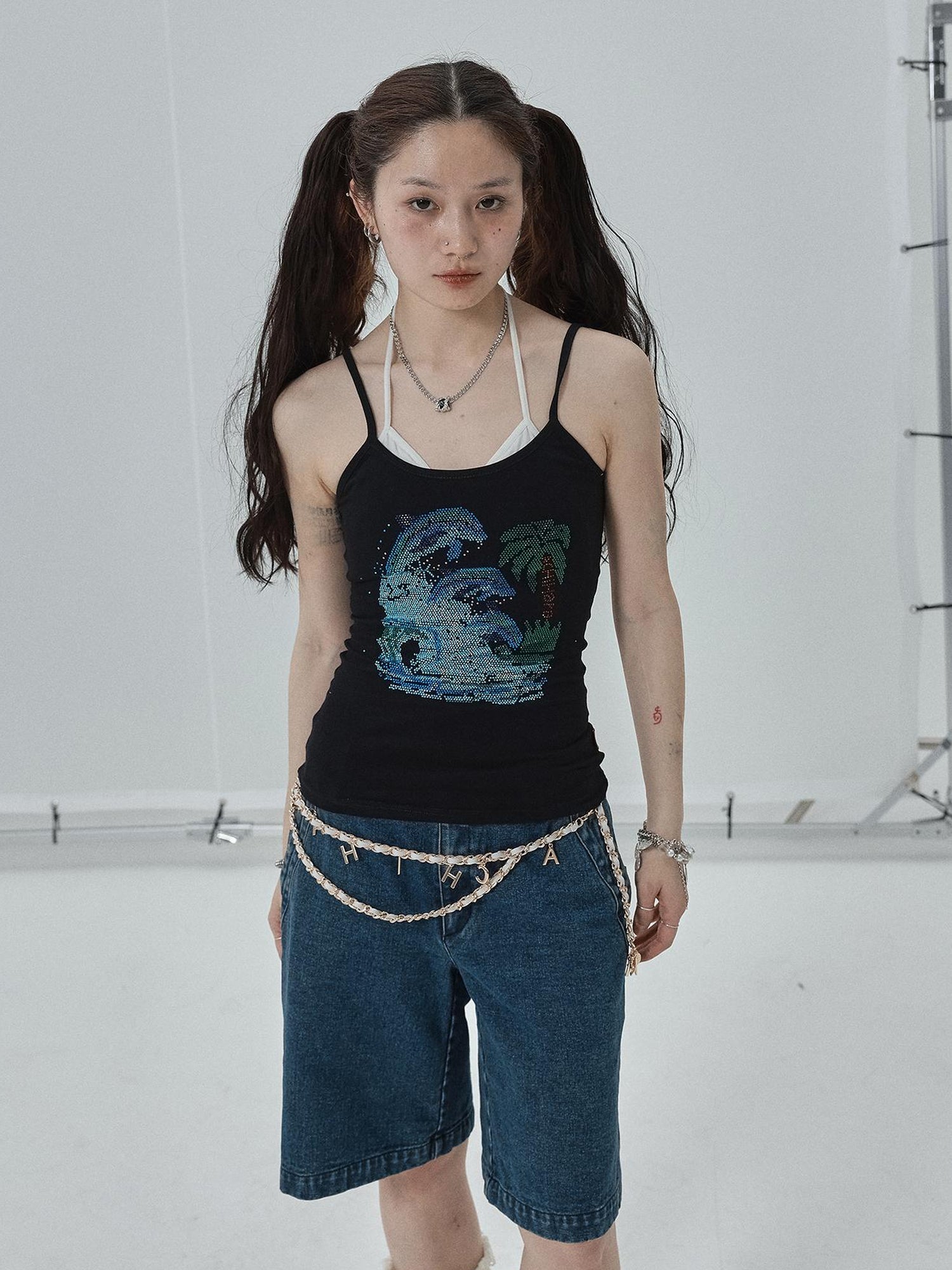 Achihara Sparkly Disco Summer Sleeveless T-Shirt & Vest