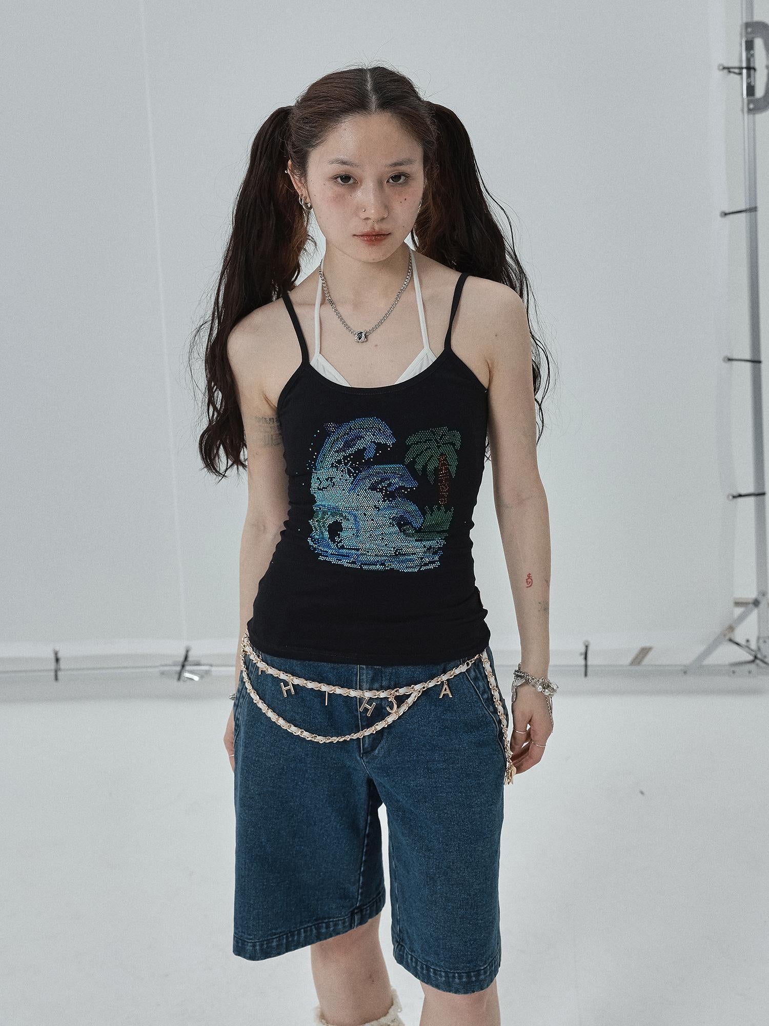 Achihara Sparkly Disco Summer Sleeveless T-Shirt & Vest