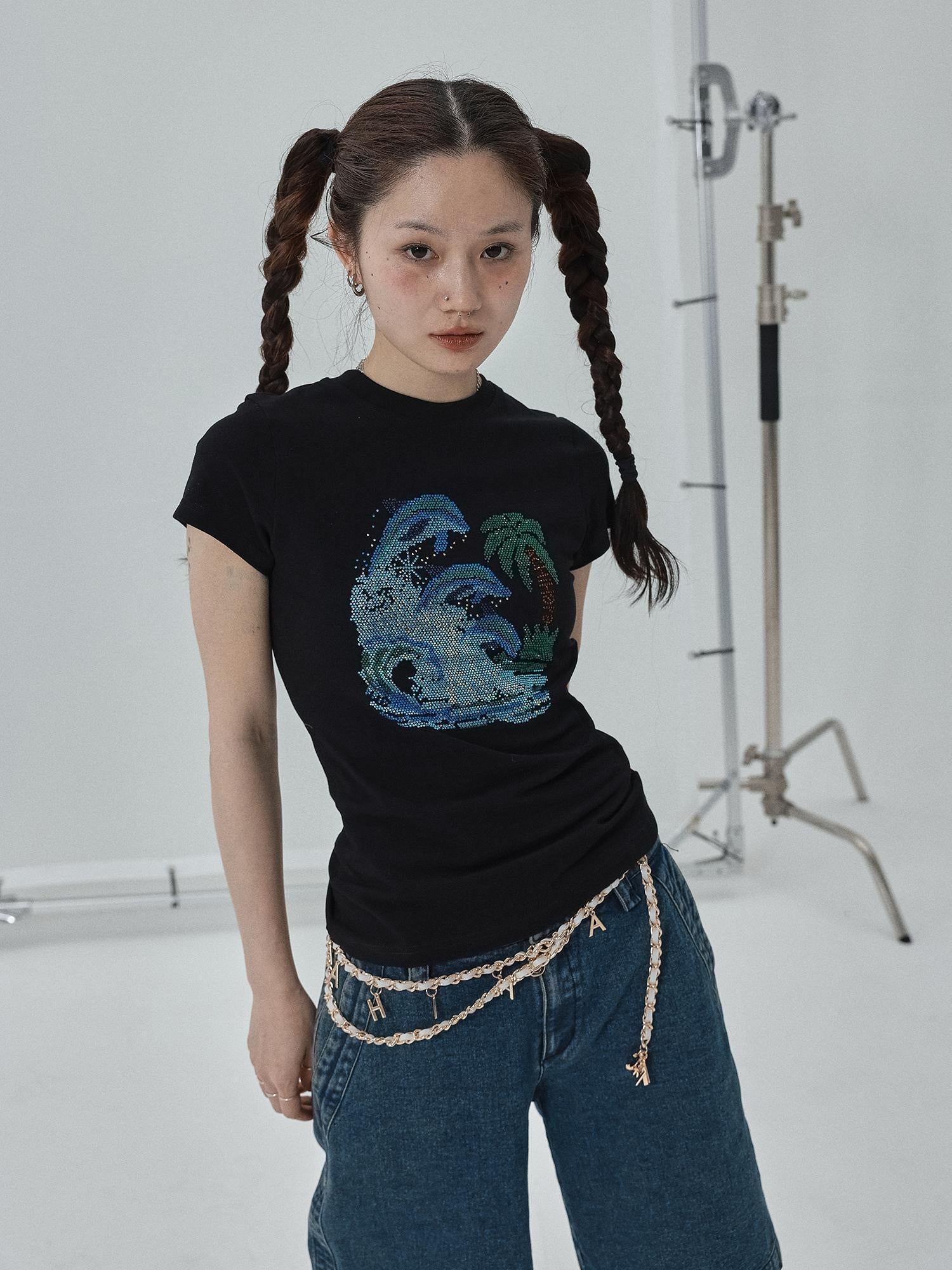 Achihara Sparkly Disco Summer Sleeveless T-Shirt & Vest